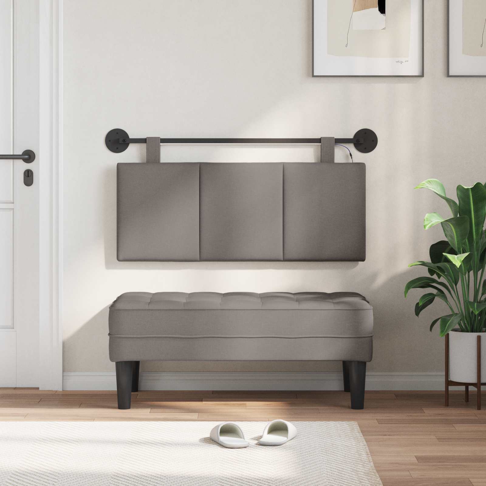 Tête de lit suspendue Avec lumière LED Taupe Tissu - XIOS