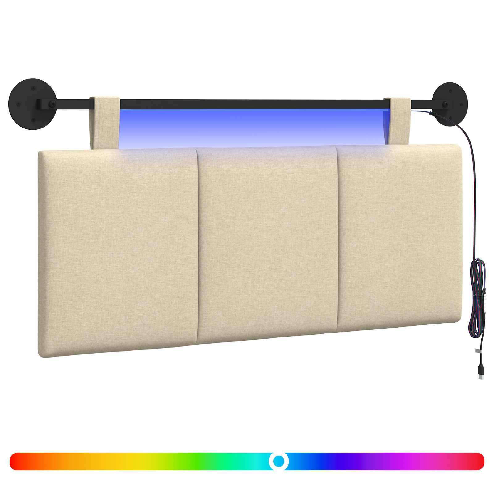 Tête de lit suspendue Avec lumière LED Crème Tissu - XIOS