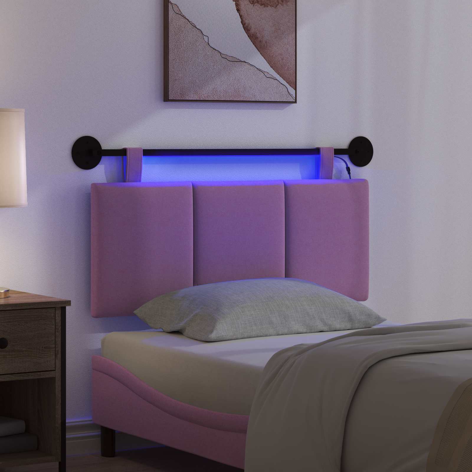 Tête de lit suspendue Avec lumière LED Rose Tissu - XIOS