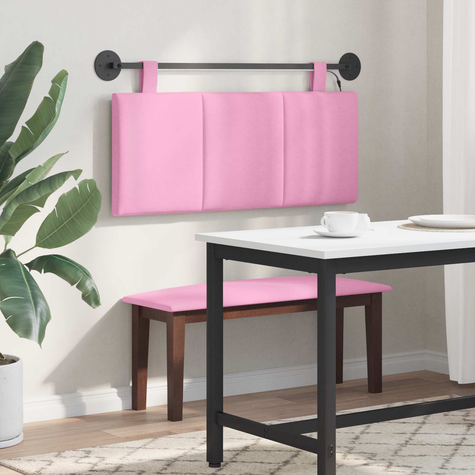 Tête de lit suspendue Avec lumière LED Rose Tissu - XIOS