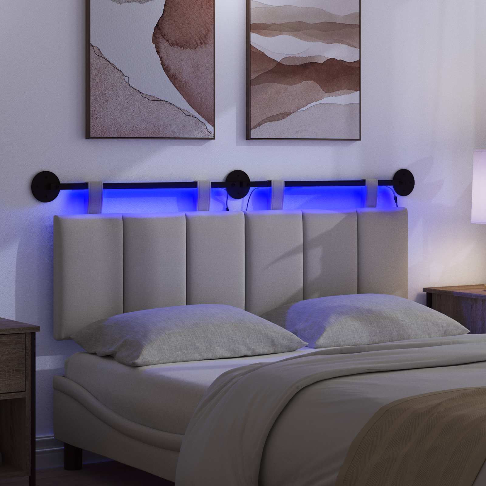 Tête de lit suspendue Avec lumière LED Gris nuage Tissu - XIOS