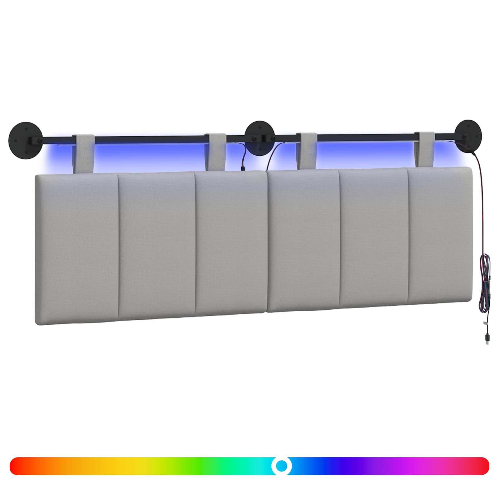 Tête de lit suspendue Avec lumière LED Gris nuage Tissu - XIOS