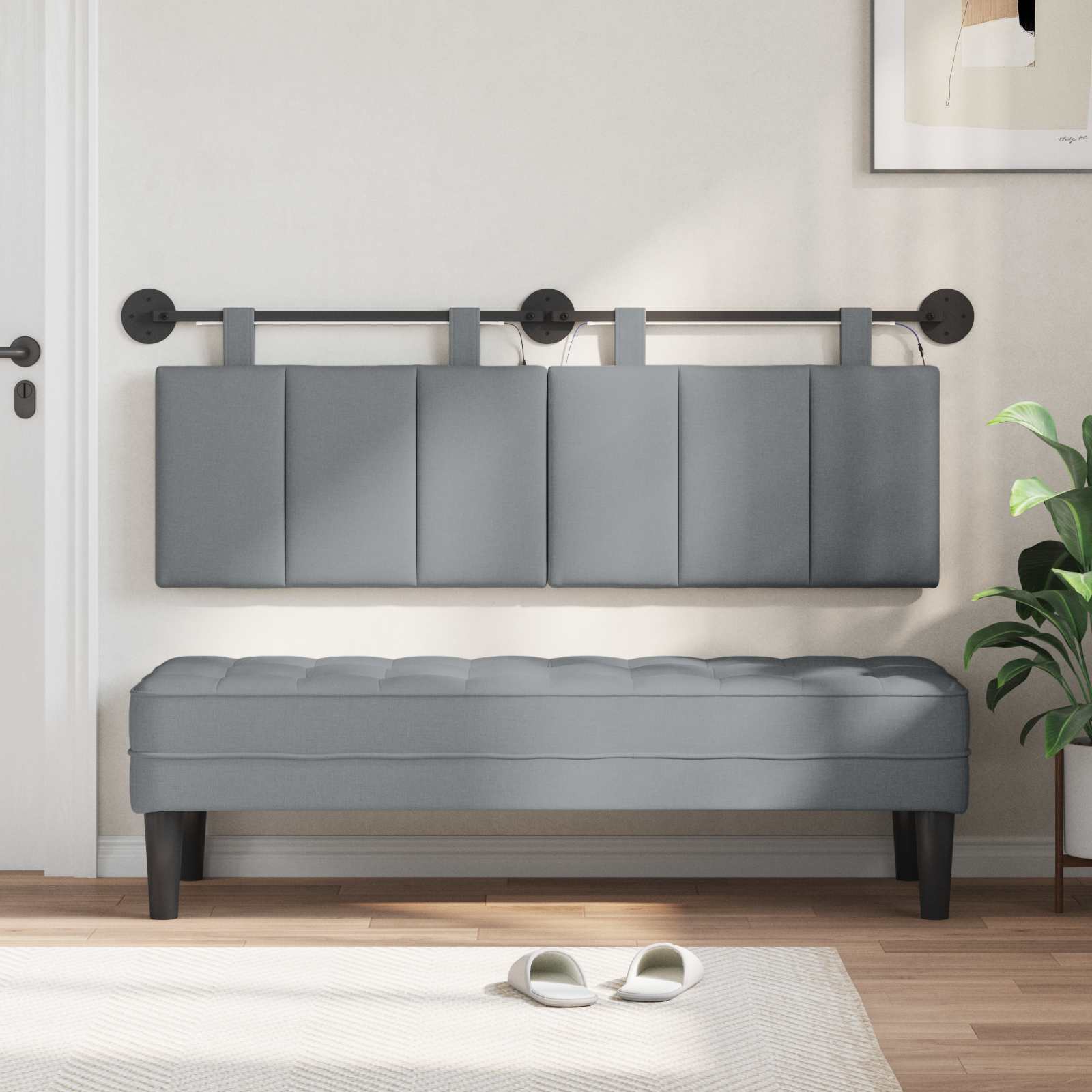 Tête de lit suspendue Avec lumière LED Gris clair Tissu - XIOS