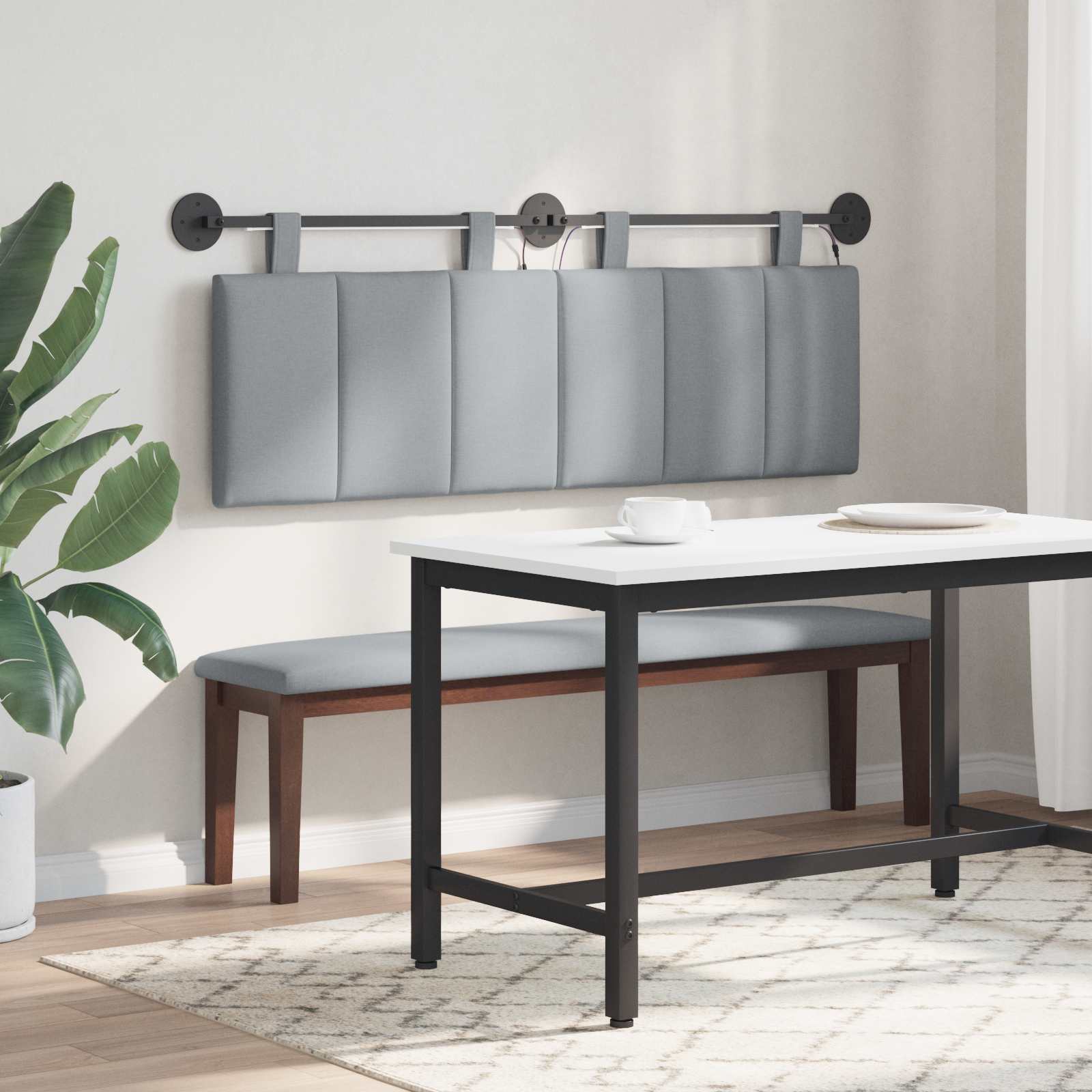 Tête de lit suspendue Avec lumière LED Gris clair Tissu - XIOS
