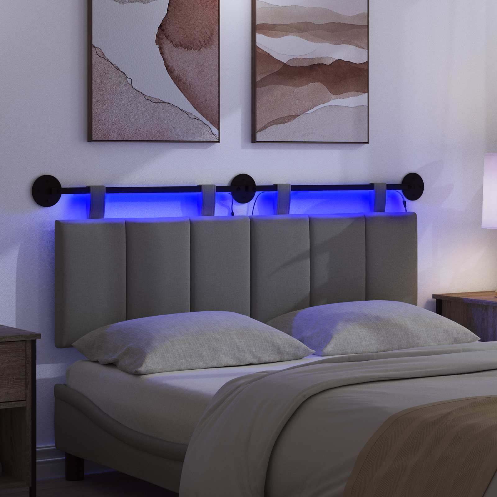Tête de lit suspendue Avec lumière LED Gris foncé Tissu - XIOS