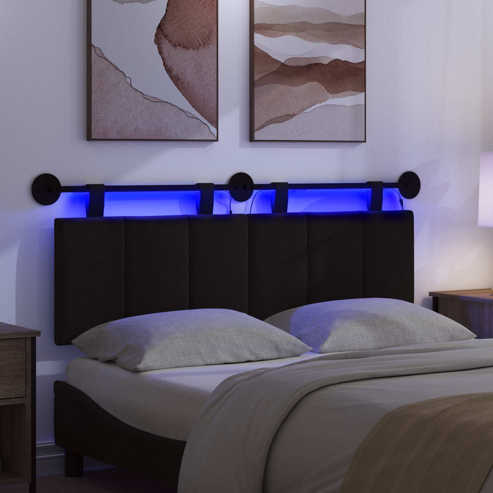 Tête de lit suspendue Avec lumière LED Noir Tissu - XIOS