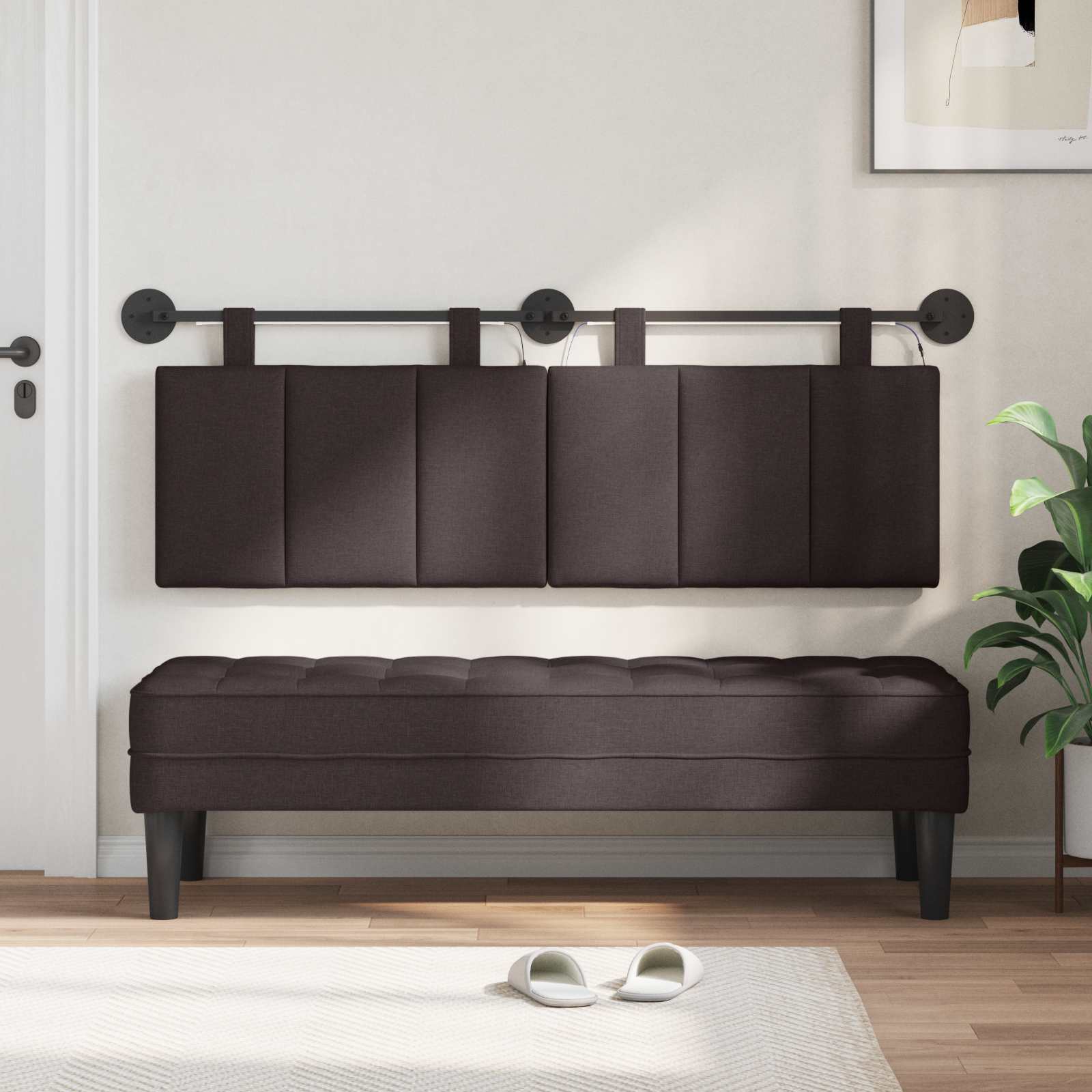 Tête de lit suspendue Avec lumière LED Marron foncé Tissu - XIOS