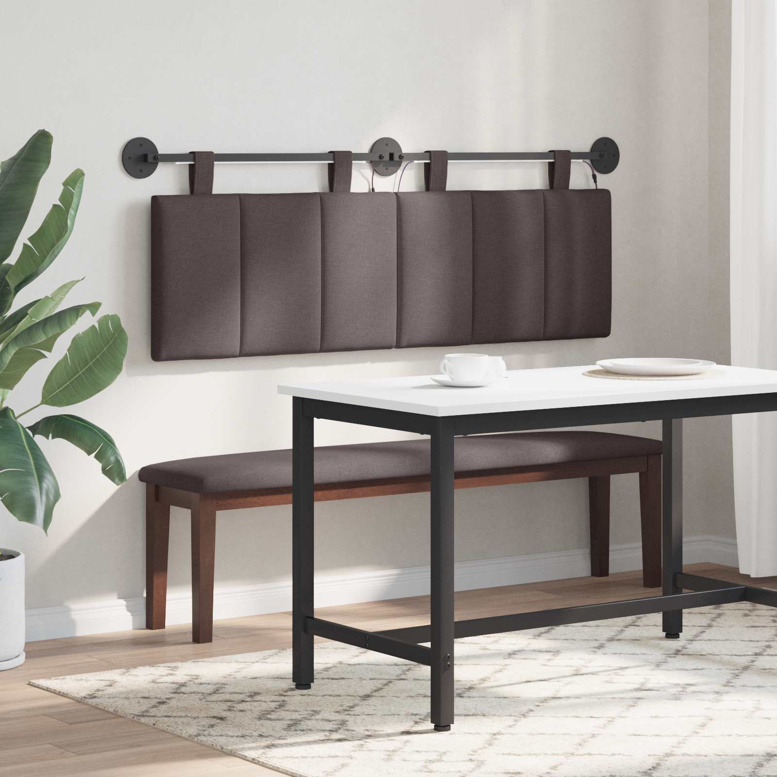 Tête de lit suspendue Avec lumière LED Marron foncé Tissu - XIOS