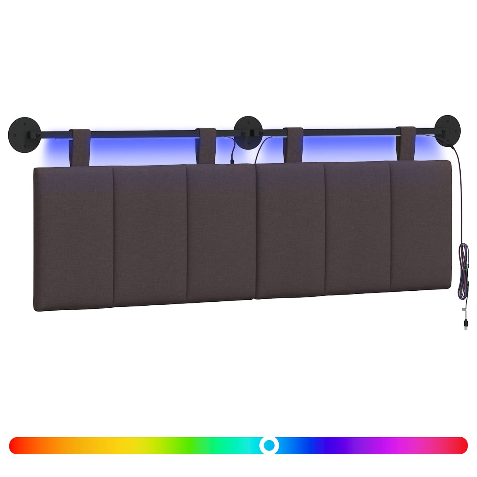 Tête de lit suspendue Avec lumière LED Marron foncé Tissu - XIOS