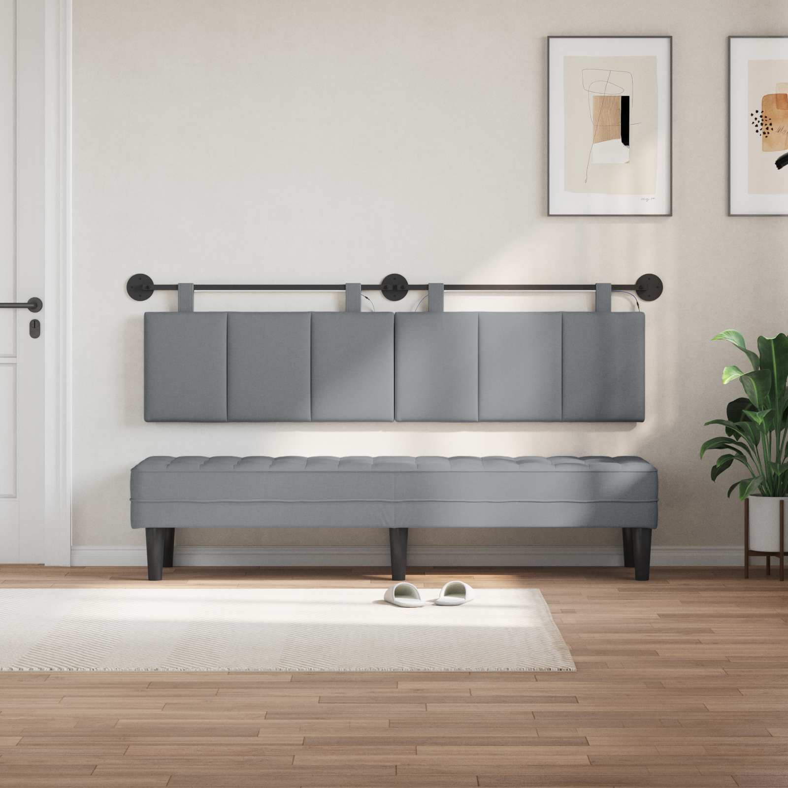 Tête de lit suspendue Avec lumière LED Gris clair Tissu - XIOS