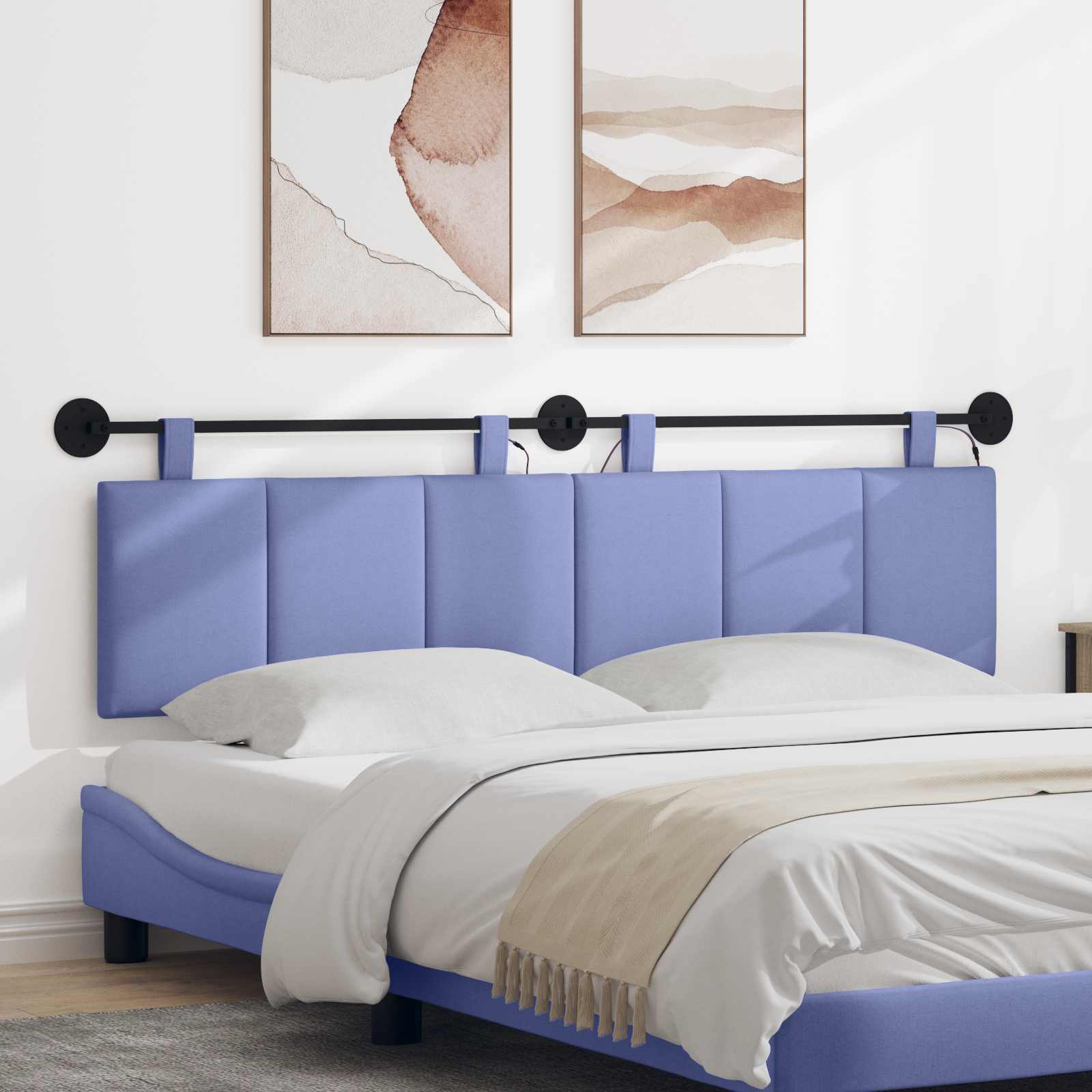 Tête de lit suspendue Avec lumière LED Bleu denim Tissu - XIOS