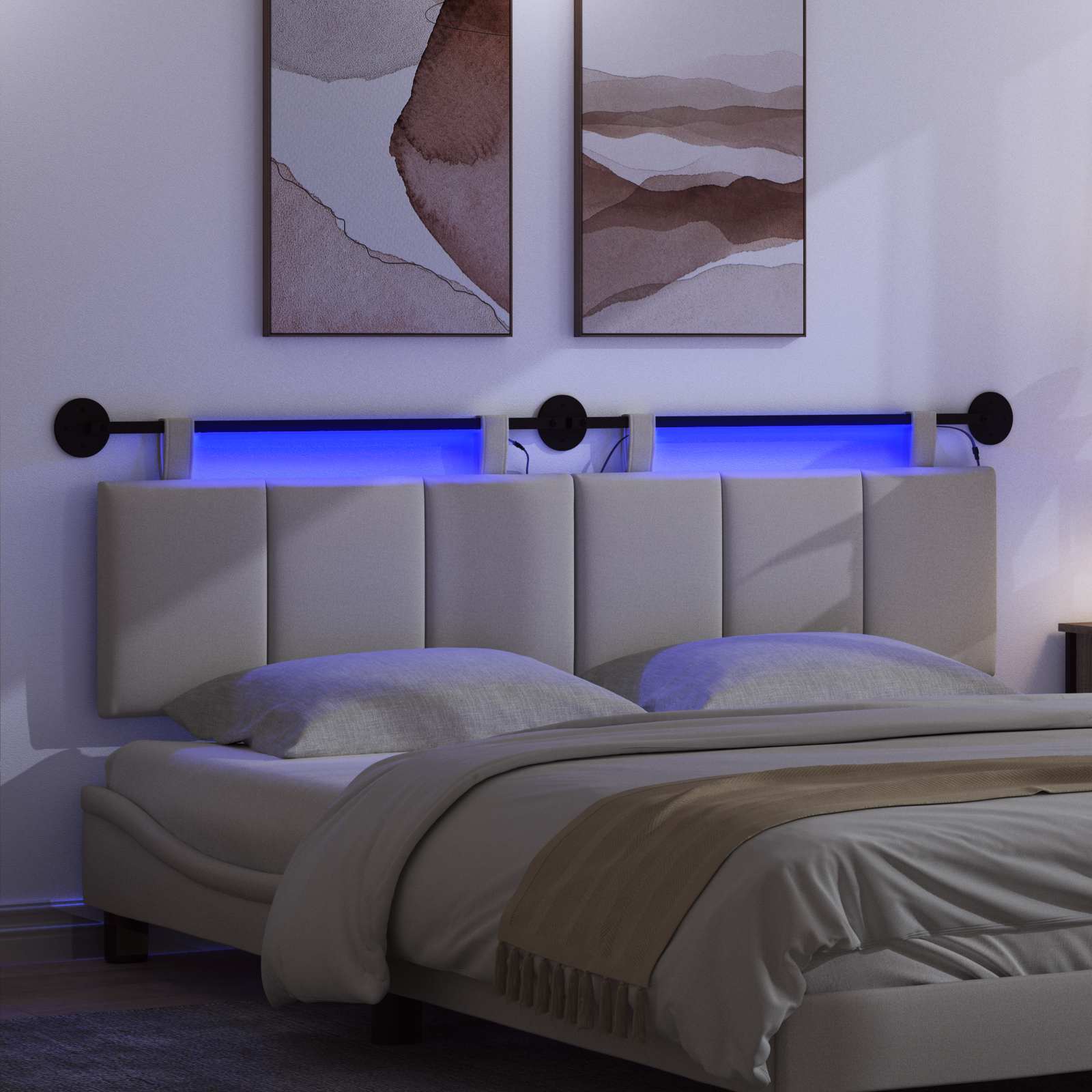 Tête de lit suspendue Avec lumière LED Gris nuage Tissu - XIOS