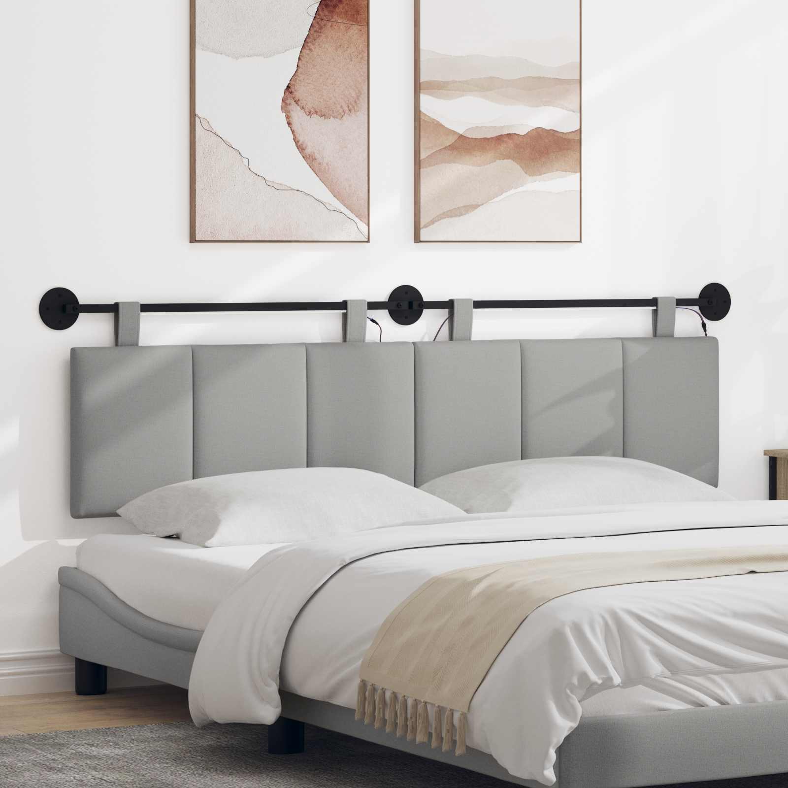 Tête de lit suspendue Avec lumière LED Gris nuage Tissu - XIOS