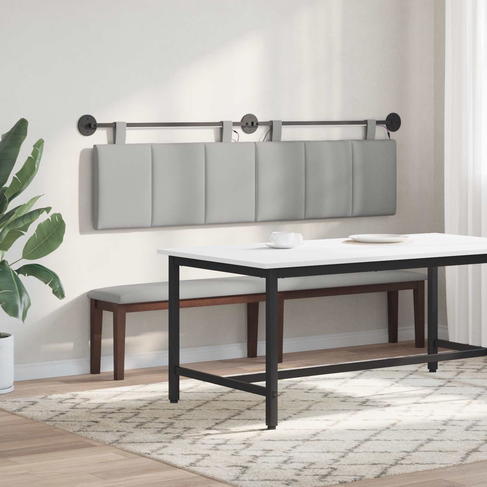 Tête de lit suspendue Avec lumière LED Gris nuage Tissu - XIOS