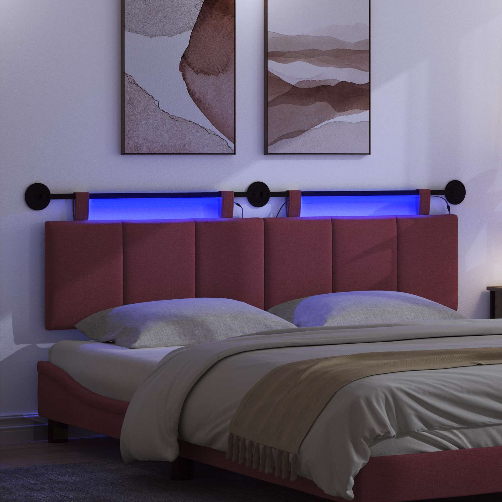 Tête de lit suspendue Avec lumière LED Bordeaux Tissu - XIOS