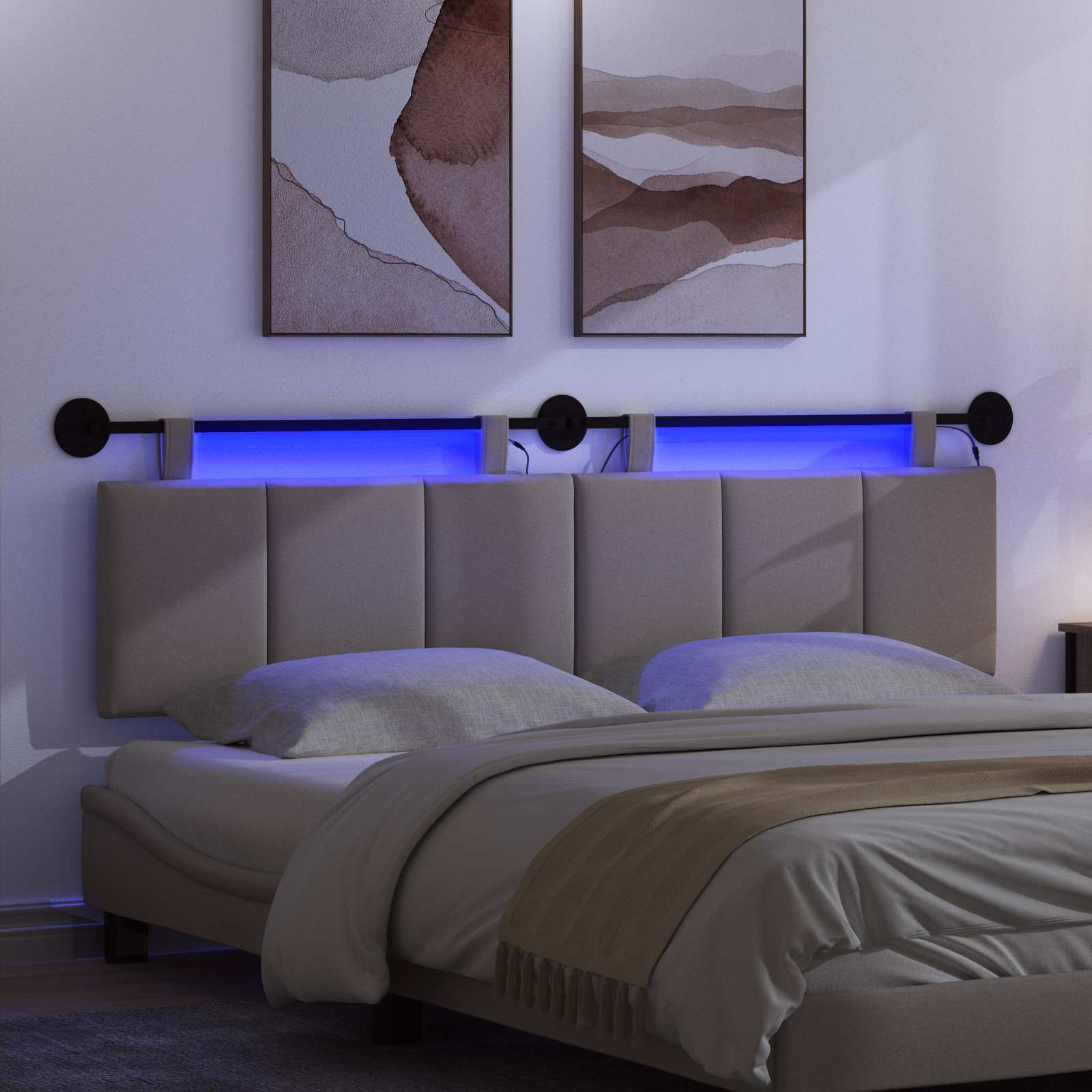 Tête de lit suspendue Avec lumière LED Taupe Tissu - XIOS