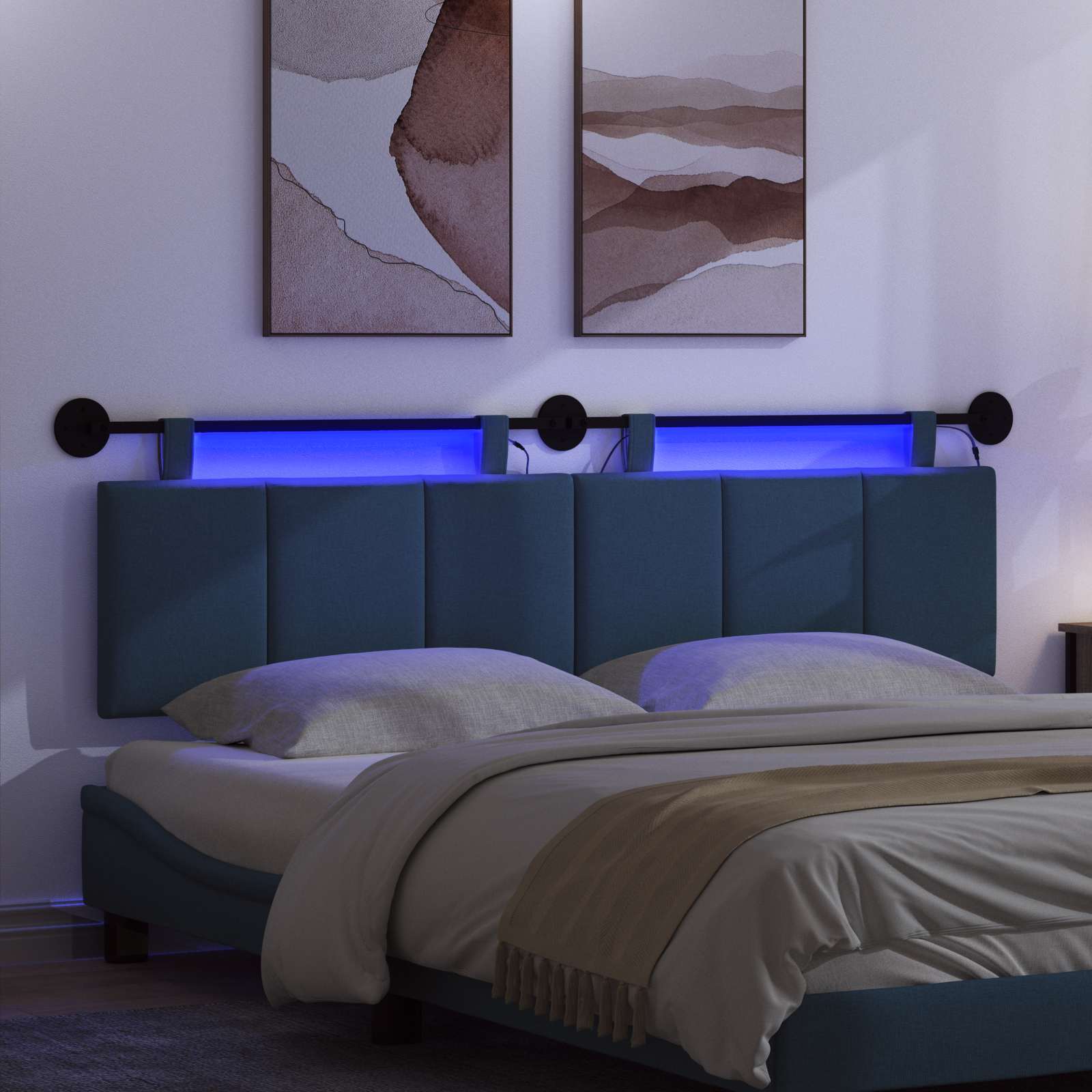Tête de lit suspendue Avec lumière LED Bleu Tissu - XIOS
