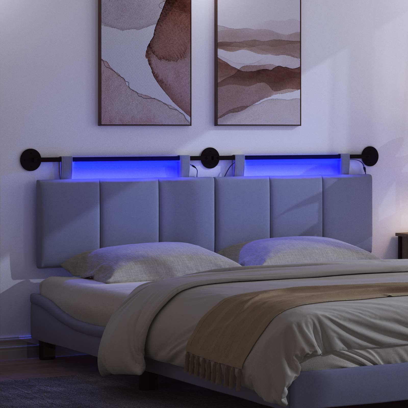 Tête de lit suspendue Avec lumière LED Bleu denim Tissu - XIOS