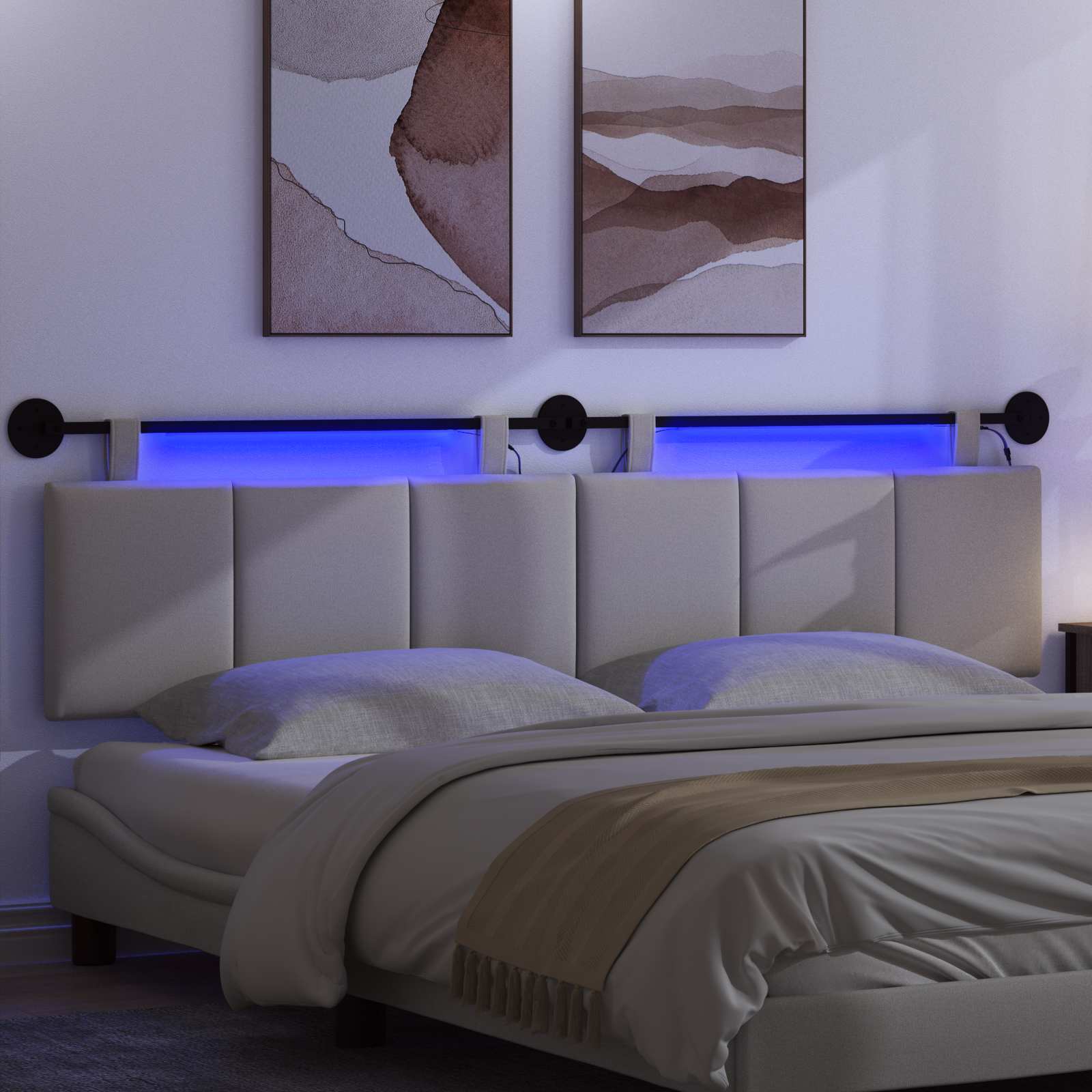Tête de lit suspendue Avec lumière LED Gris nuage Tissu - XIOS