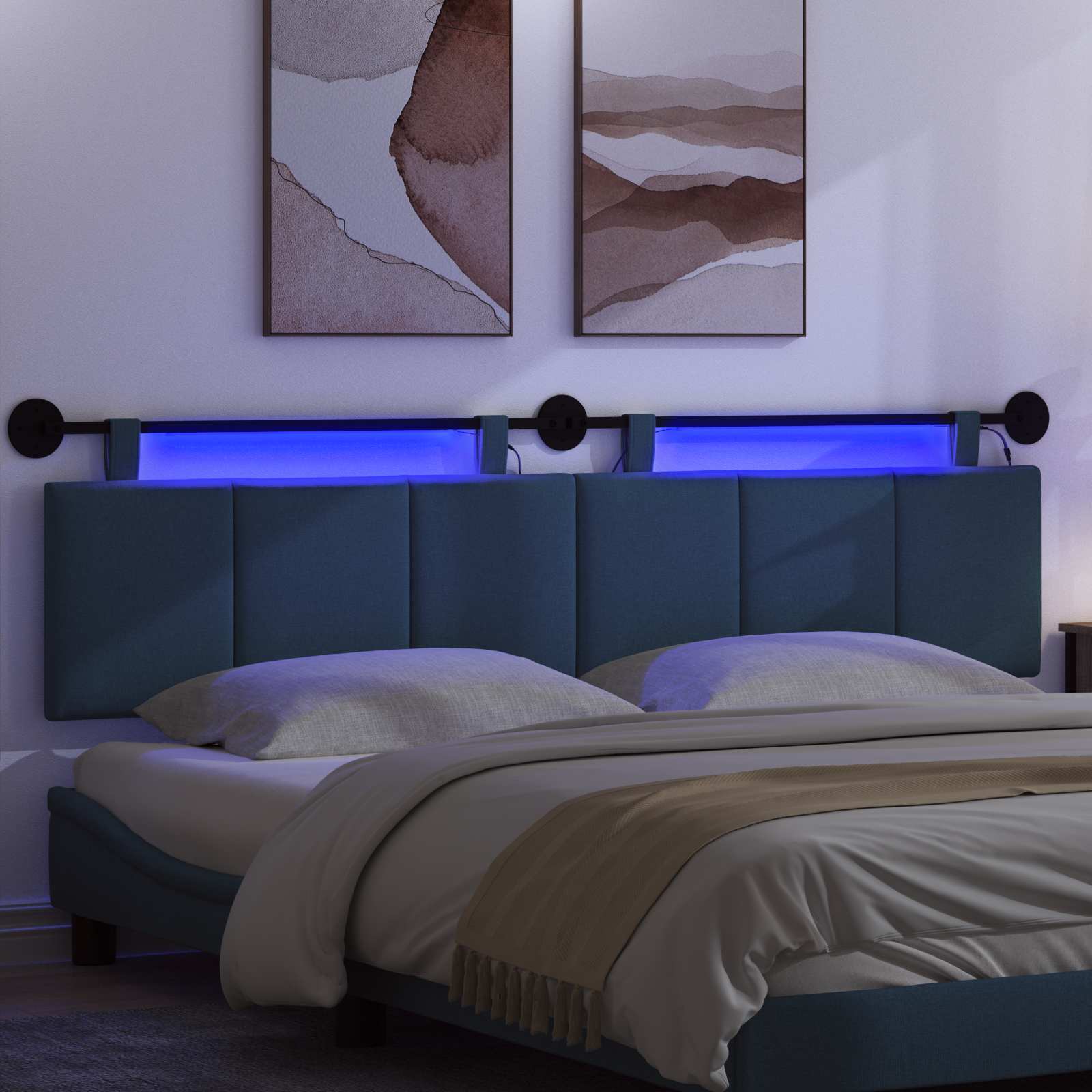 Tête de lit suspendue Avec lumière LED Bleu Tissu - XIOS