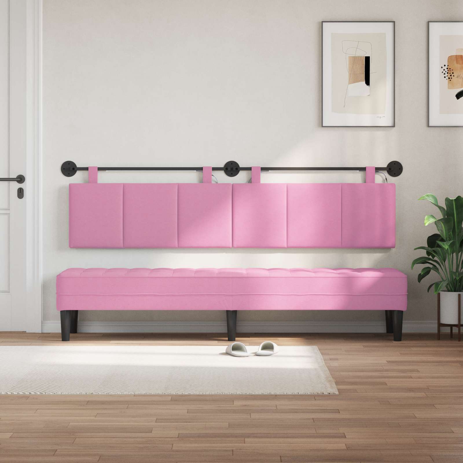 Tête de lit suspendue Avec lumière LED Rose Tissu - XIOS