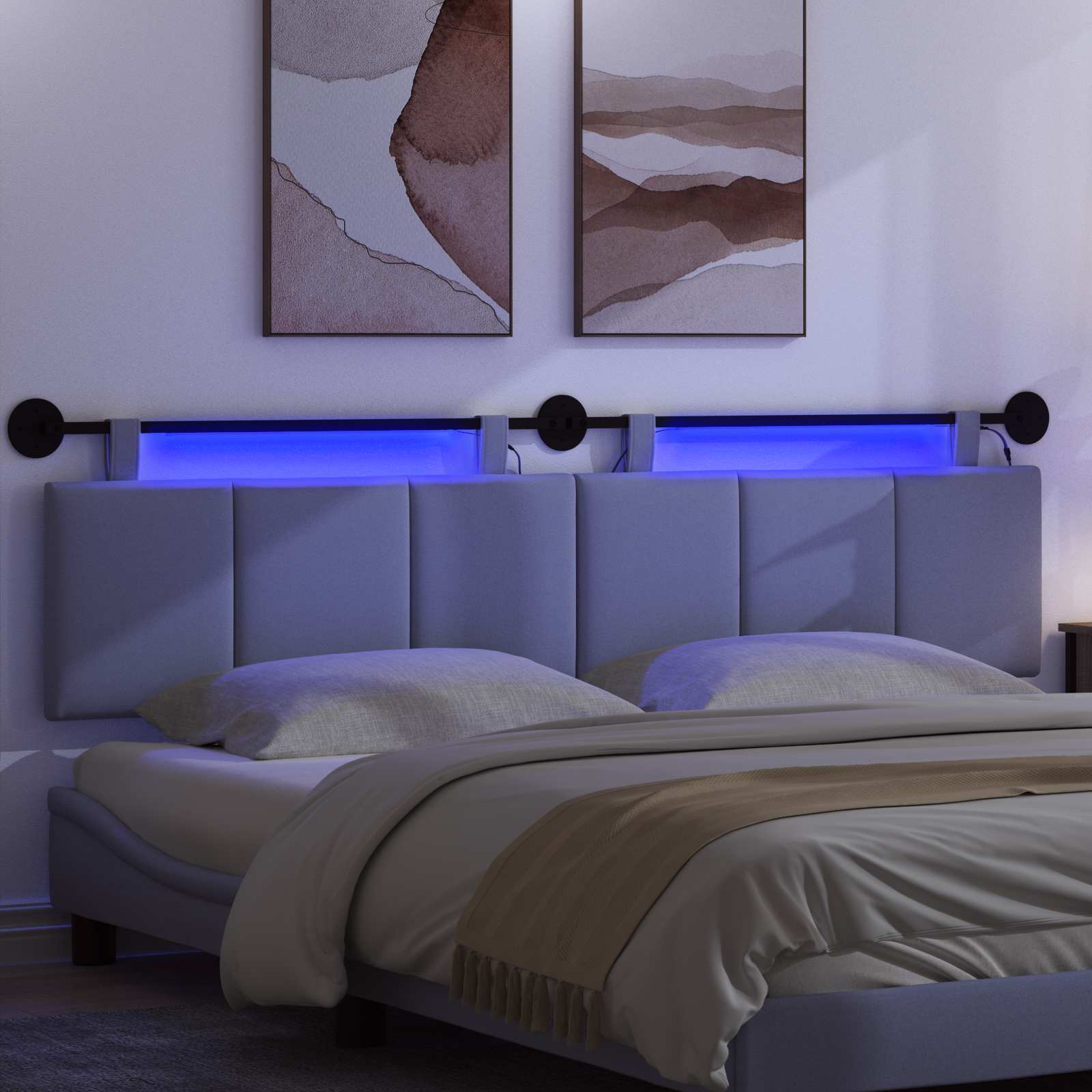 Tête de lit suspendue Avec lumière LED Bleu denim Tissu - XIOS