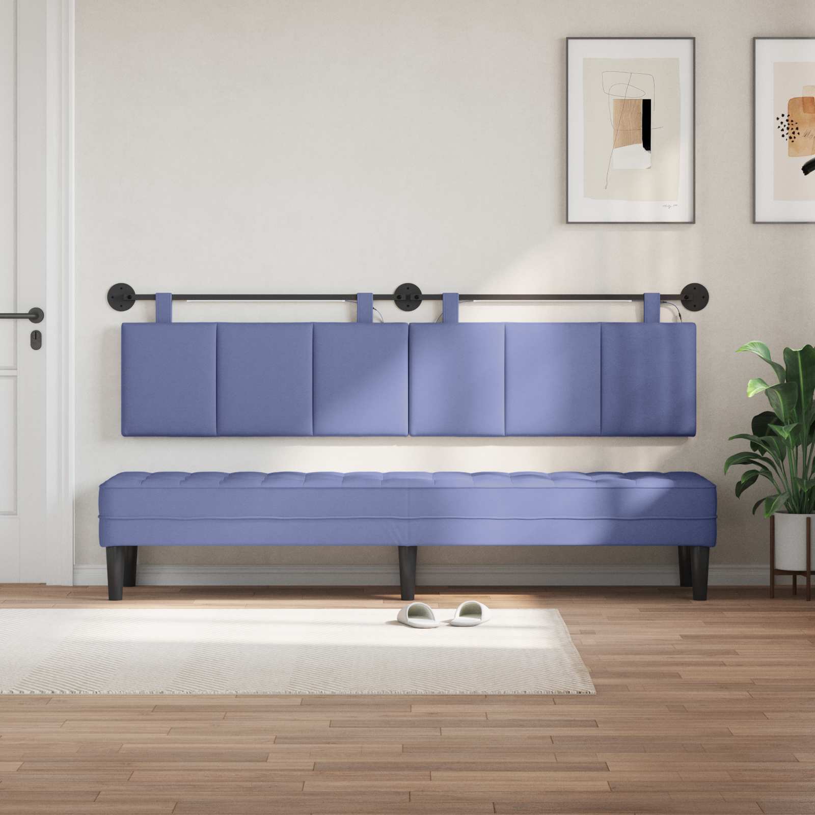 Tête de lit suspendue Avec lumière LED Bleu denim Tissu - XIOS