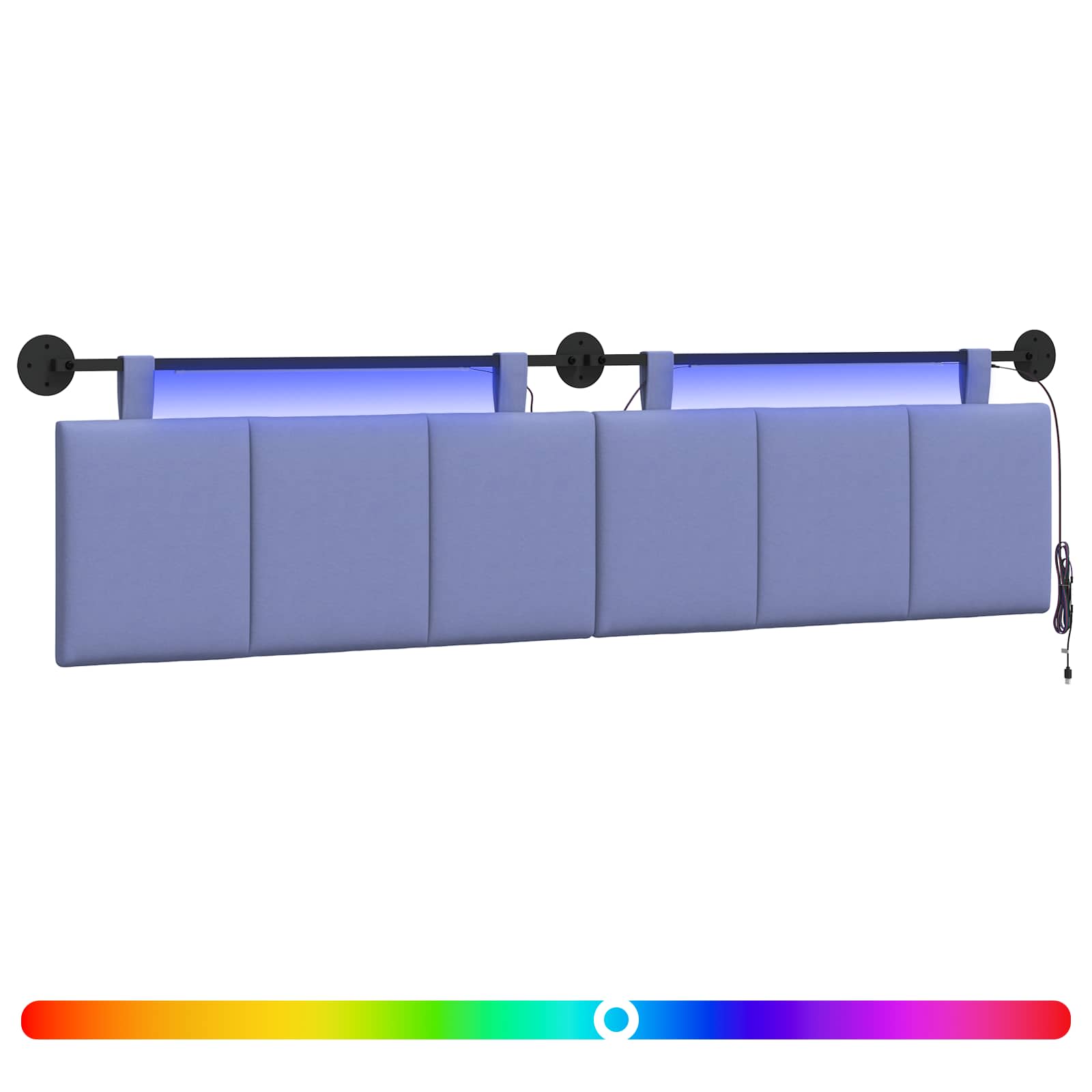 Tête de lit suspendue Avec lumière LED Bleu denim Tissu - XIOS