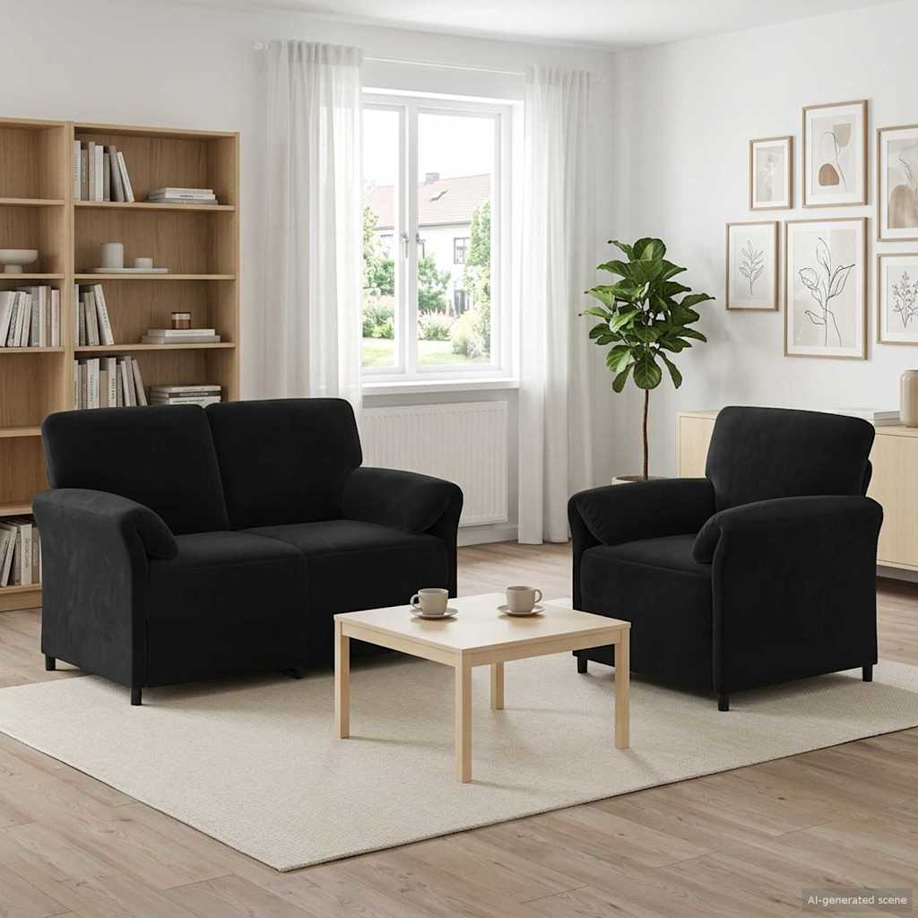 Ensemble de Canapés 2 pc Noir Velours