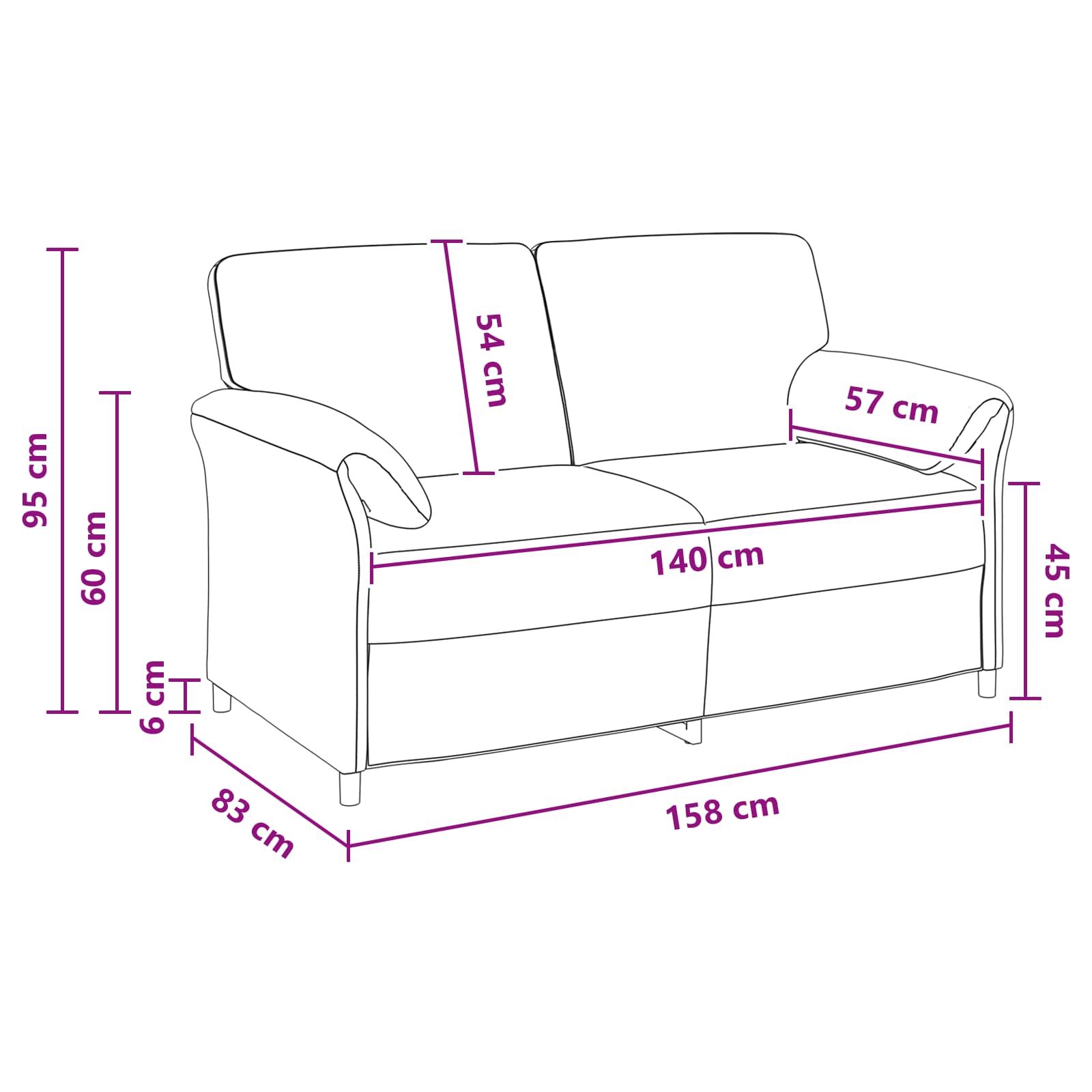 Sofa 2 places Noir 158 x 83 x 95 cm Velours