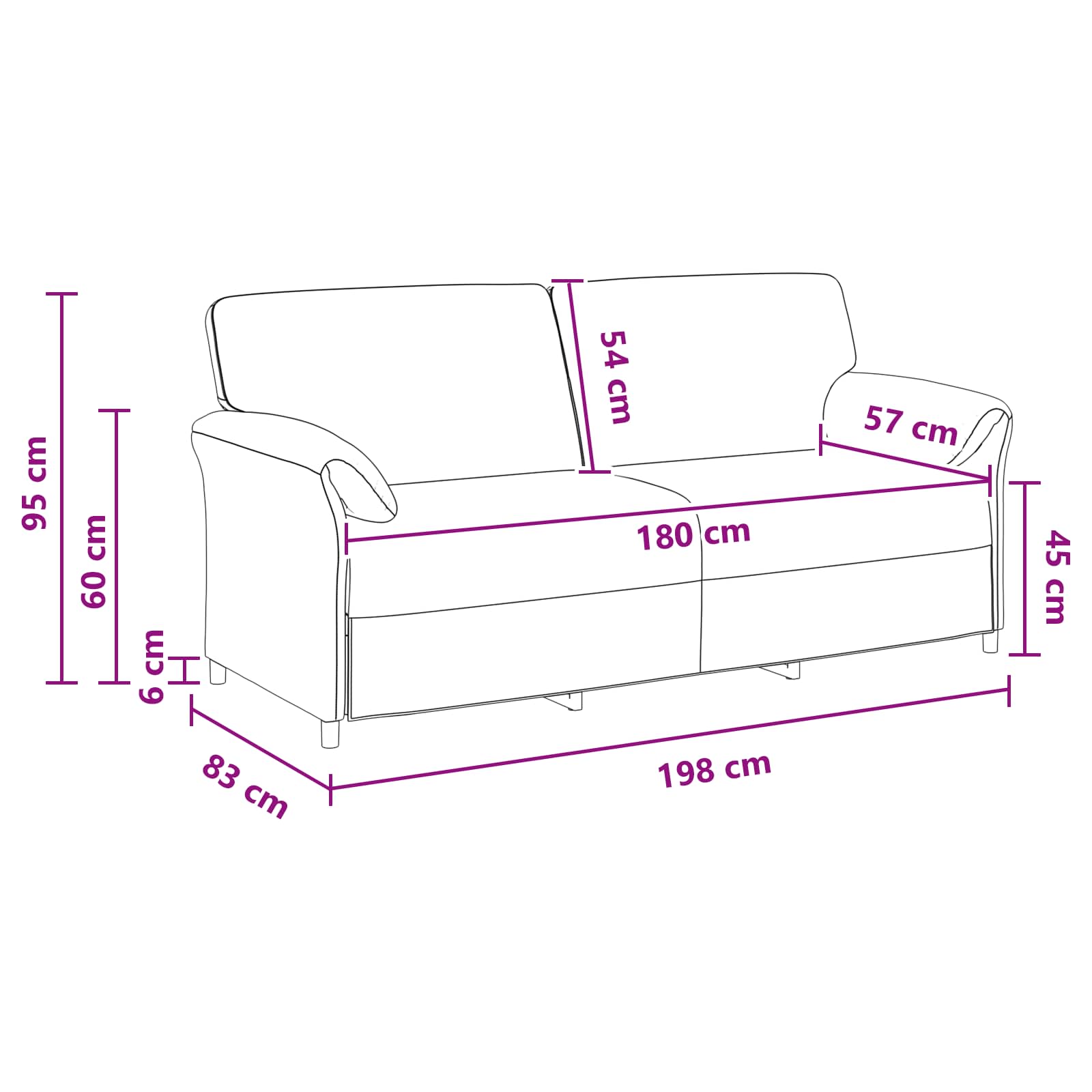 Sofa 3 places Noir 198 x 83 x 95 cm Velours - XIOS