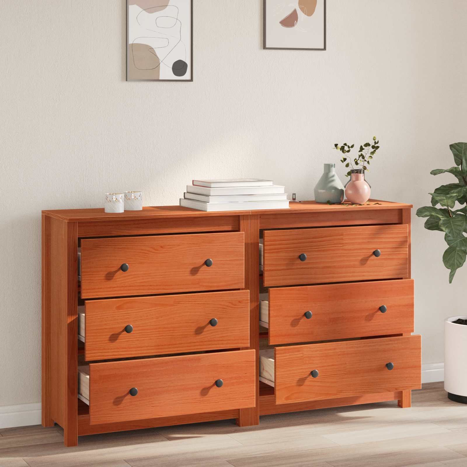 Buffet avec tiroir 2 pcs Brun Ciré 140 x 35 x 80 cm Pin massif - XIOS