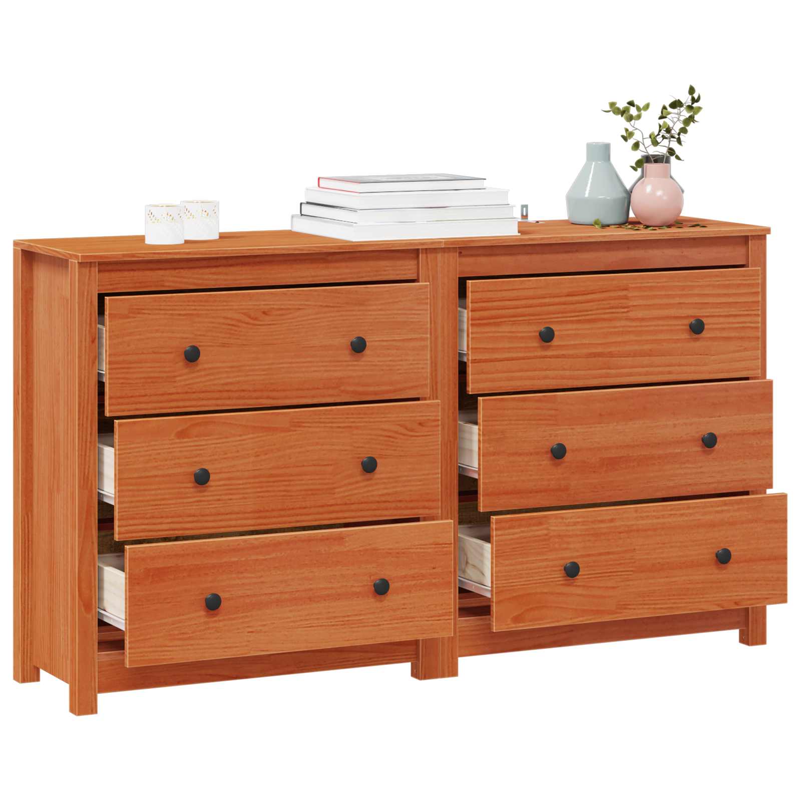 Buffet avec tiroir 2 pcs Brun Ciré 140 x 35 x 80 cm Pin massif - XIOS