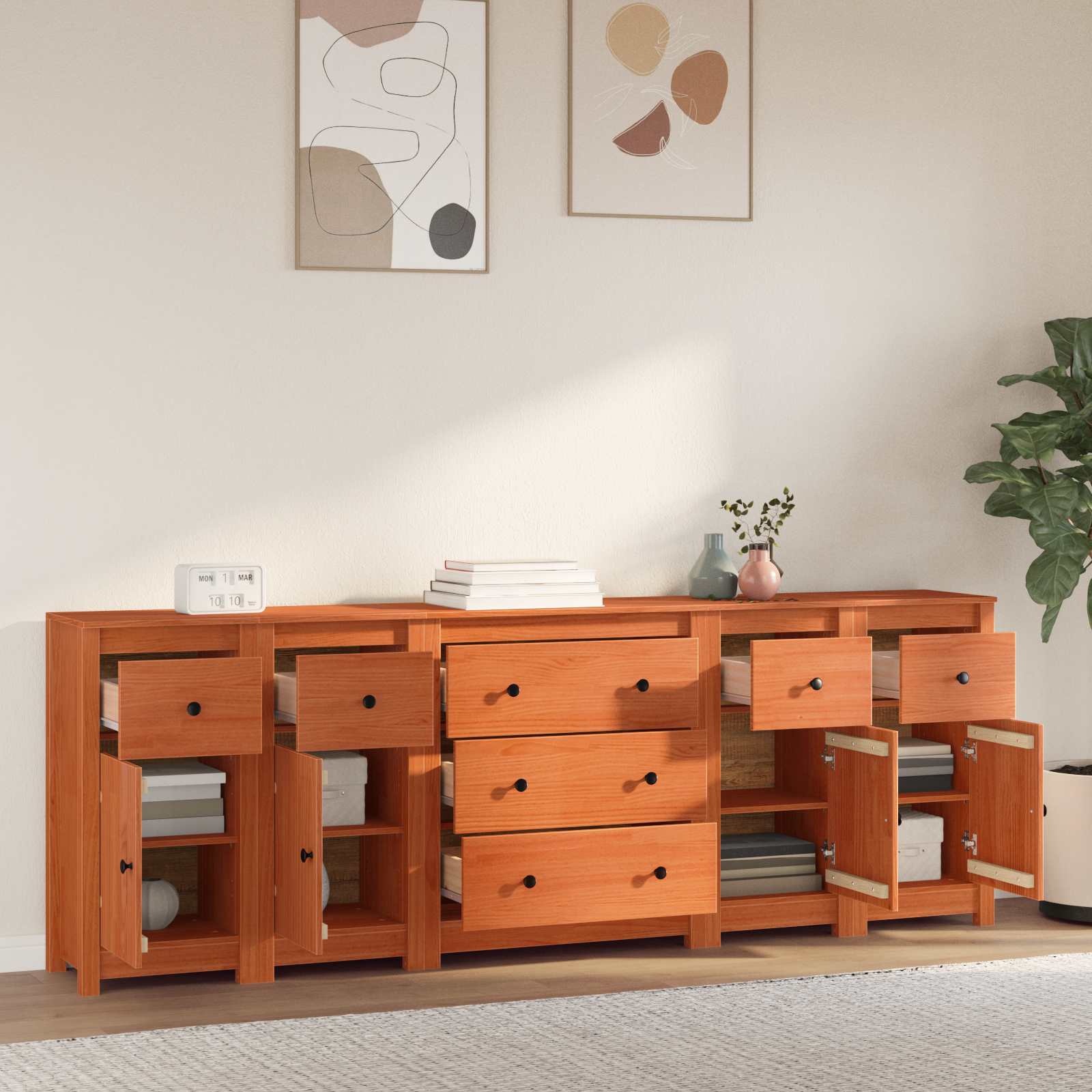 Buffet avec tiroir 5 pcs Brun Ciré Pin massif - XIOS