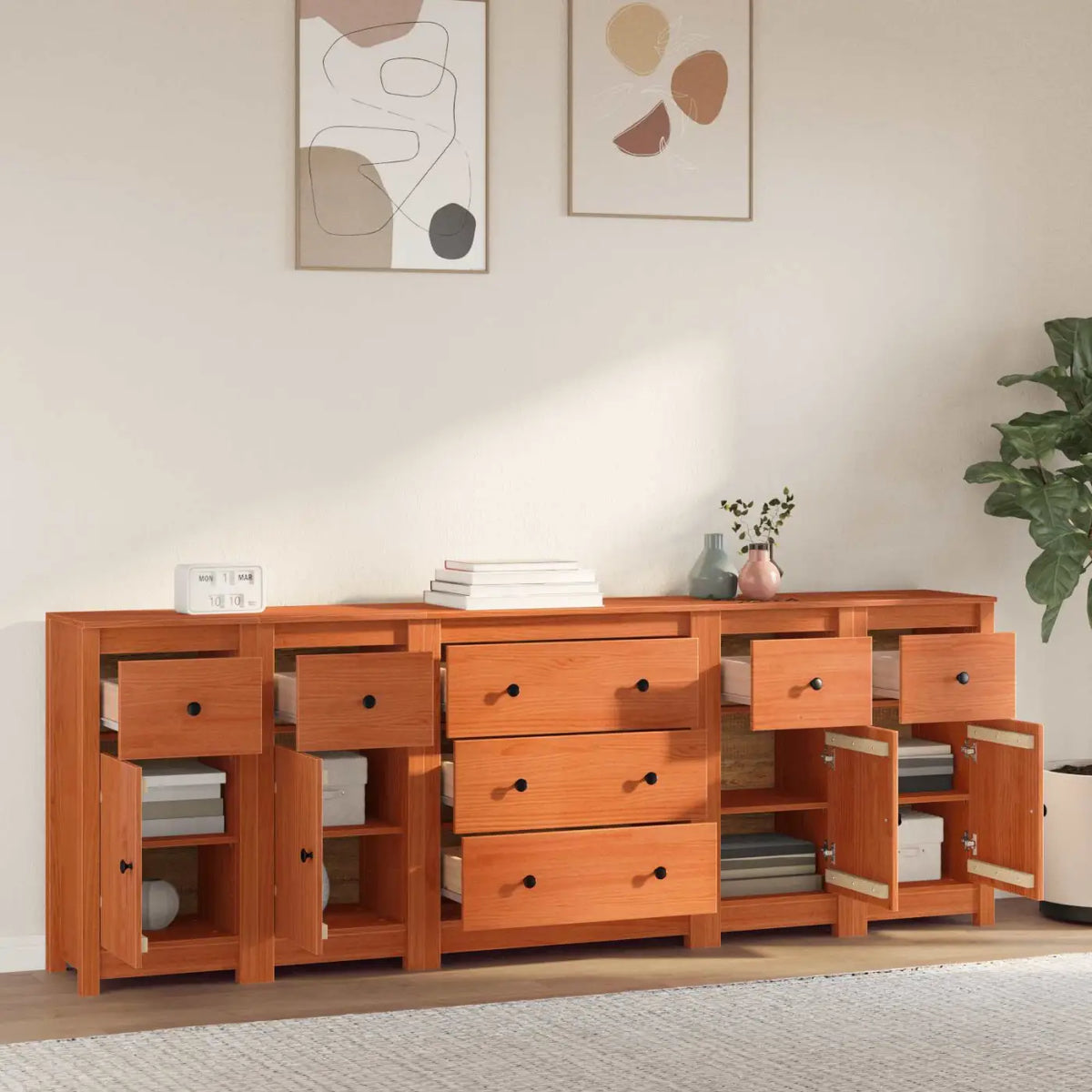 Buffet 5 pc Brun Ciré 226 x 35 x 80 cm Pin massif - XIOS