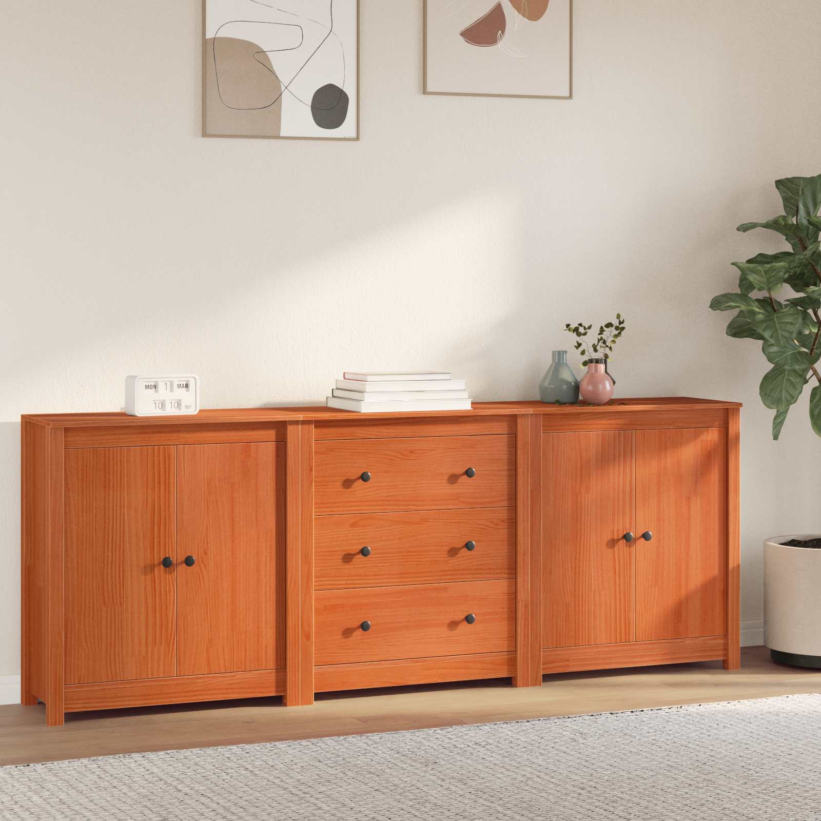 Buffet avec tiroir 3 pcs Brun Ciré Pin massif - XIOS