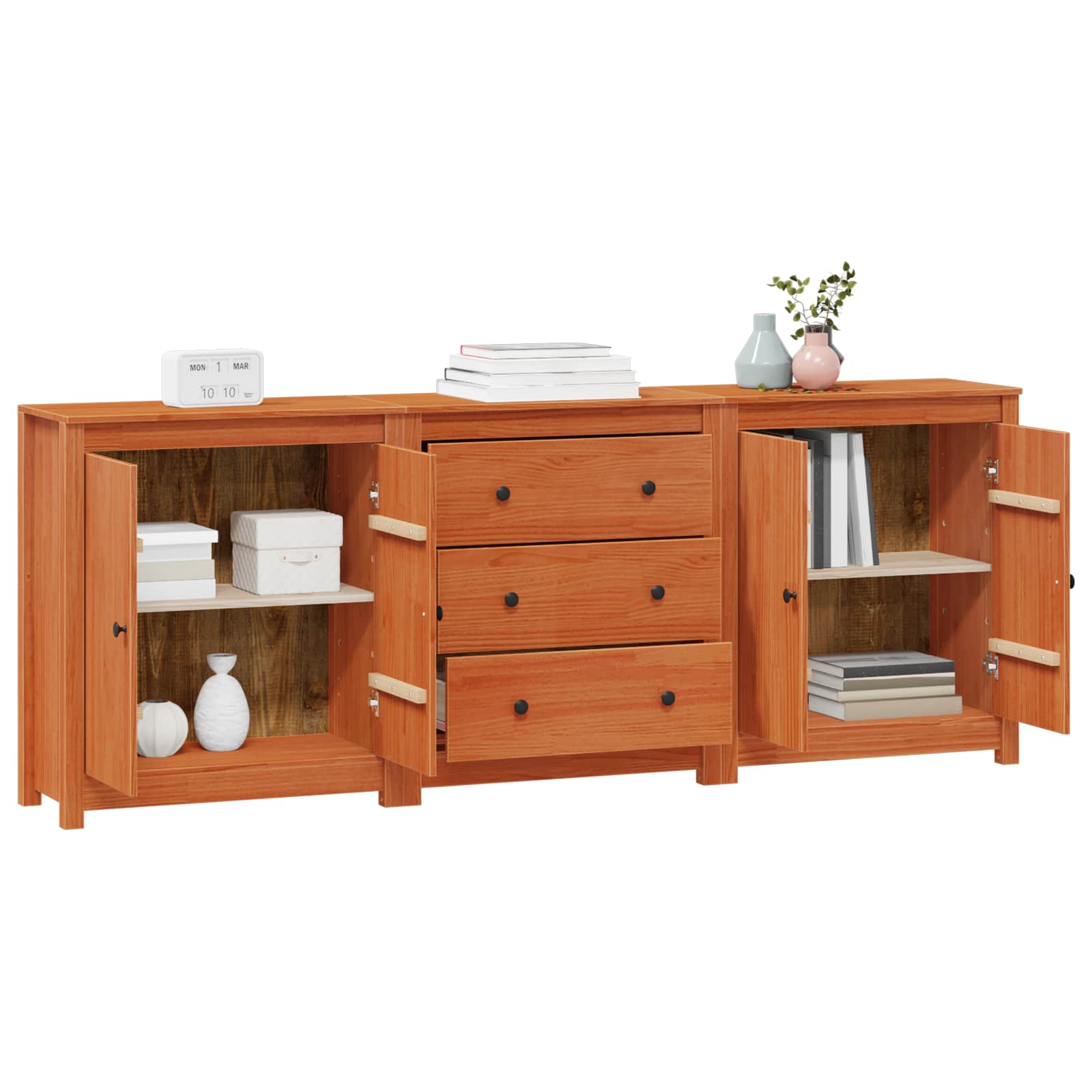 Buffet avec tiroir 3 pcs Brun Ciré Pin massif - XIOS