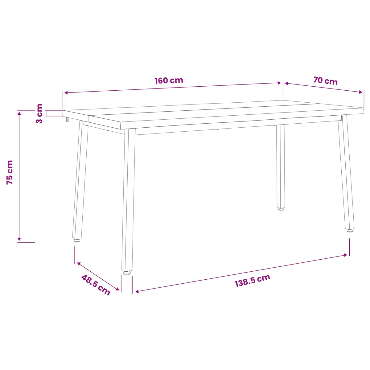 Table à manger en bord vivant 160 x 70 x 75 cm Blanc