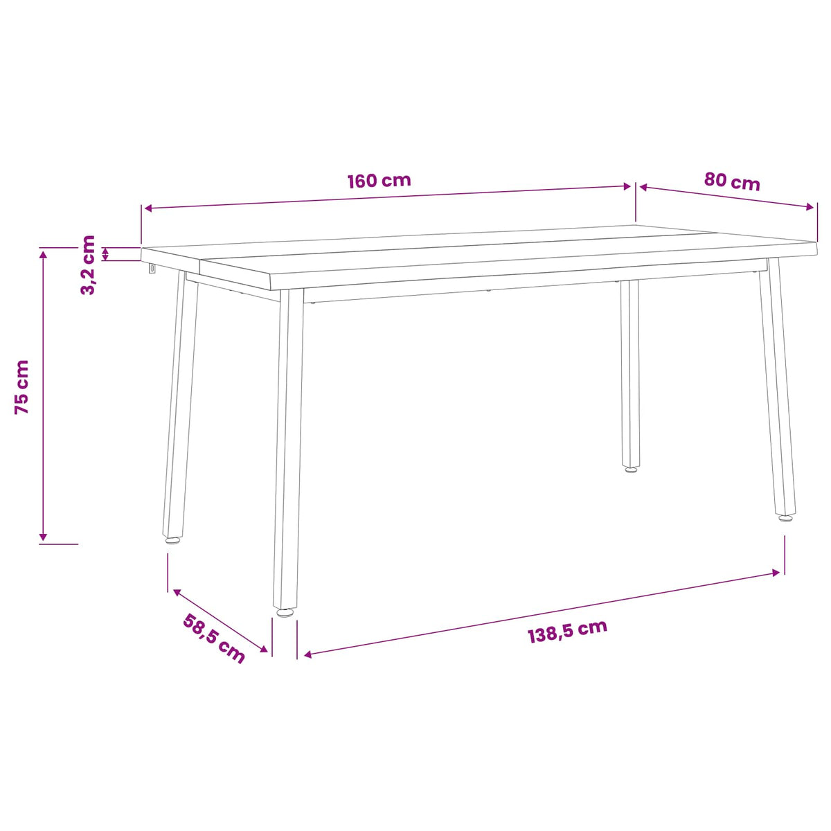 Table à manger en bord vivant 160 x 80 x 75 cm Naturel