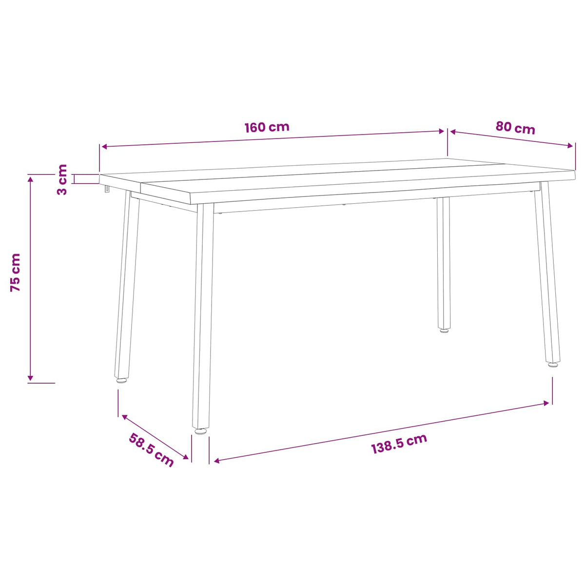 Table à manger en bord vivant 160 x 80 x 75 cm Blanc