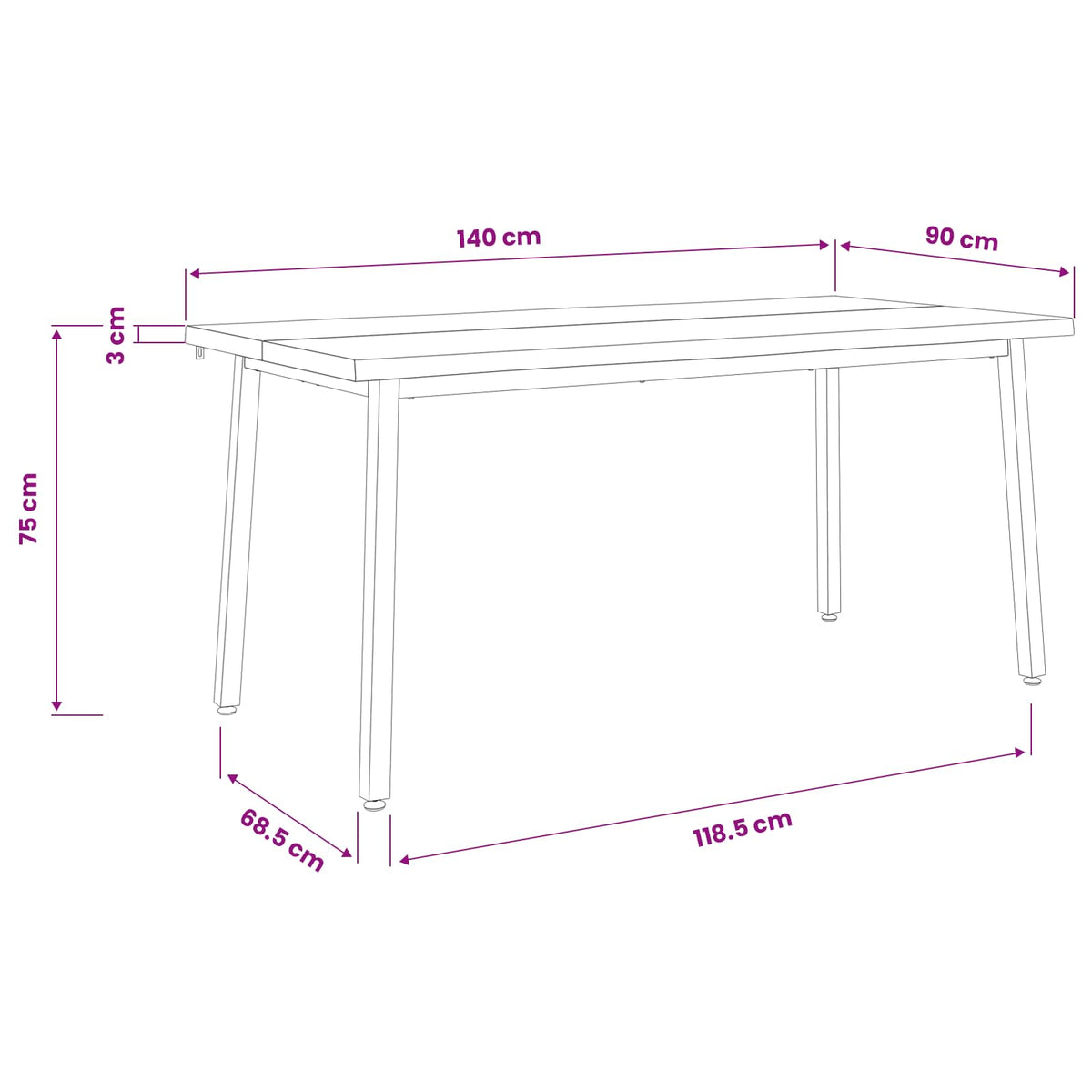 Table à manger en bord vivant 140 x 90 x 75 cm Naturel