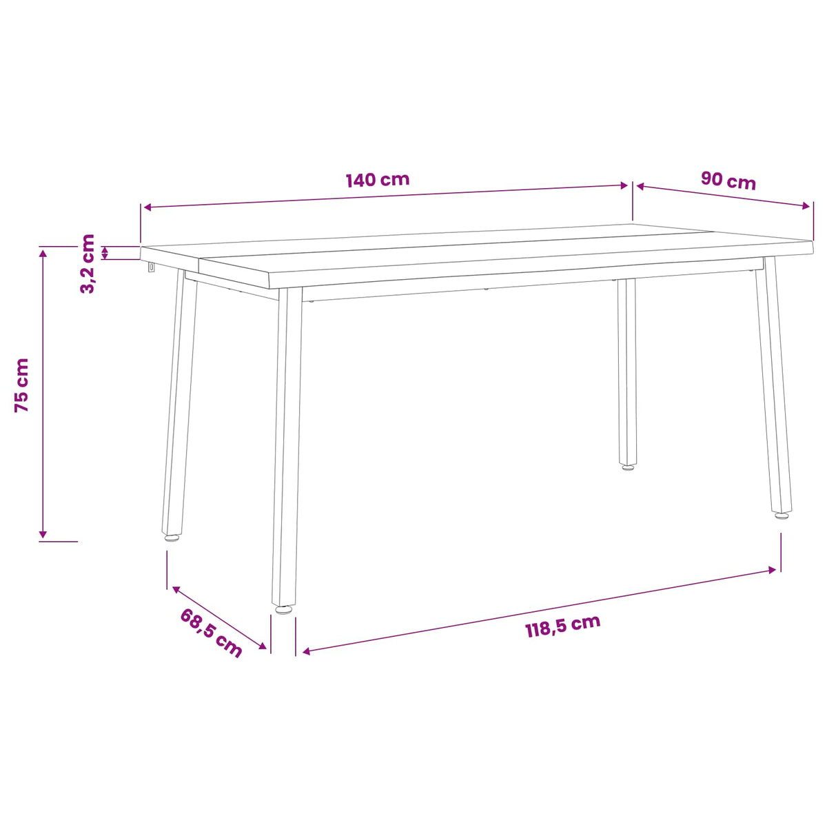 Table à manger en bord vivant 140 x 90 x 75 cm Naturel