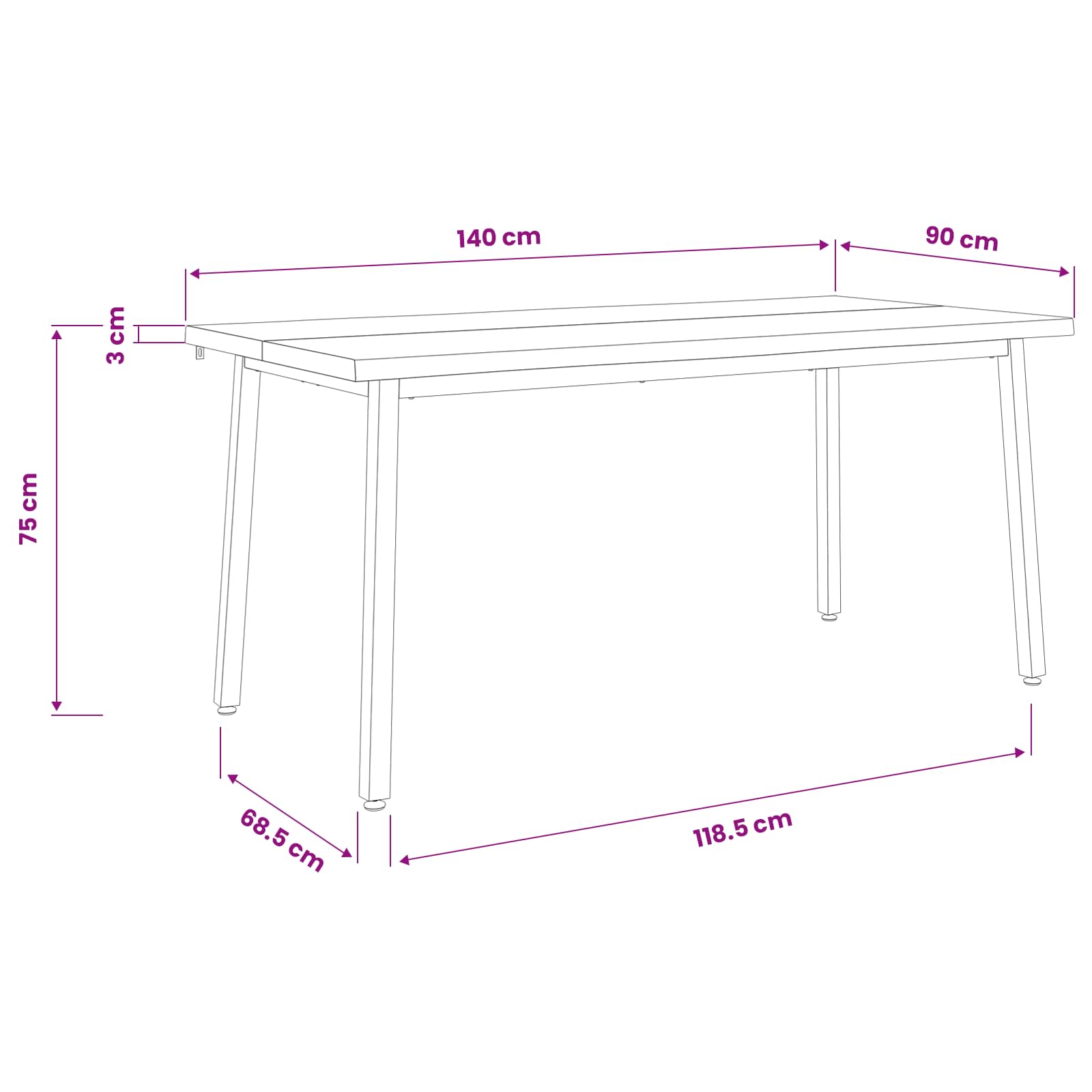 Table à manger en bord vivant 140 x 90 x 75 cm Blanc