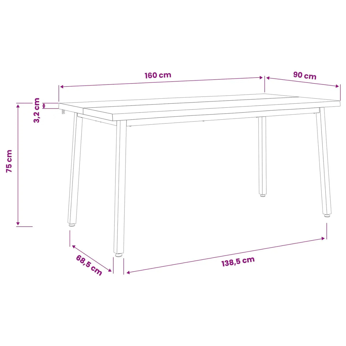 Table à manger en bord vivant 160 x 90 x 75 cm Naturel - XIOS