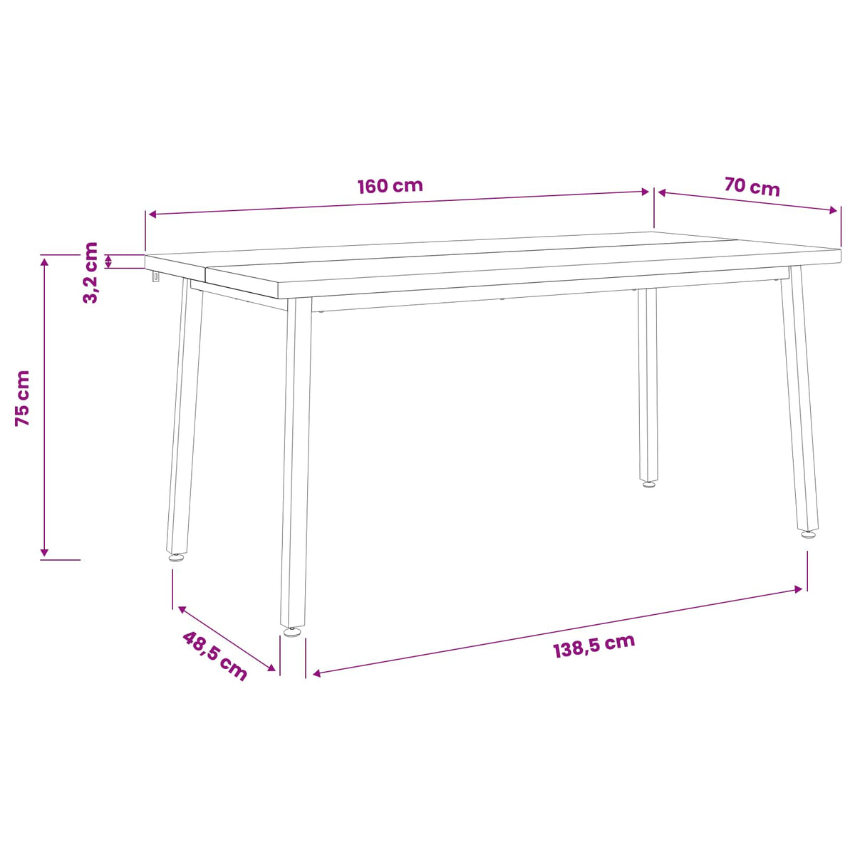 Table à manger carrée 160 x 70 x 75 cm Bois d'Acacia Massif