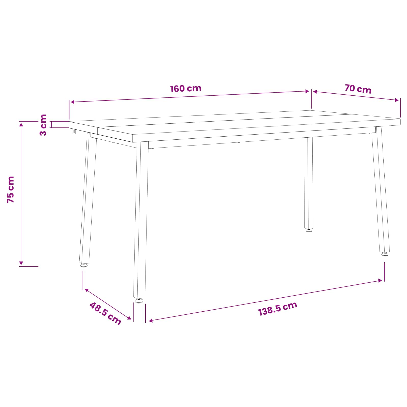 Table à manger carrée 160 x 70 x 75 cm Bois d'Acacia Massif