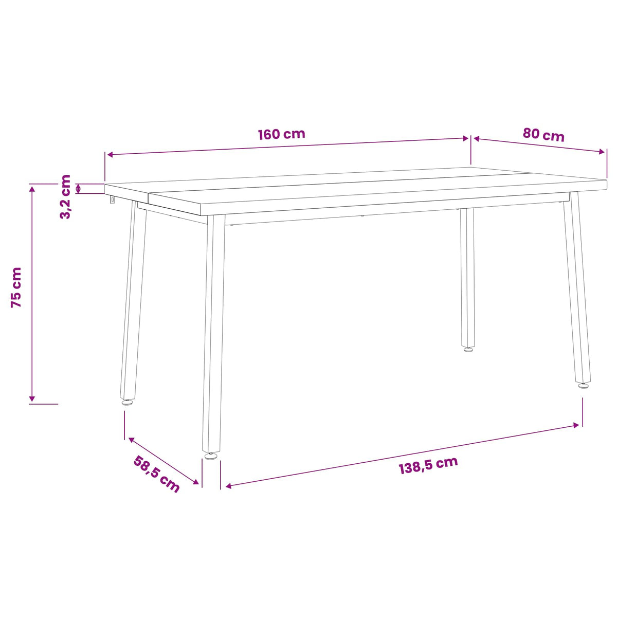 Table à manger carrée 160 x 80 x 75 cm Bois d'Acacia Massif