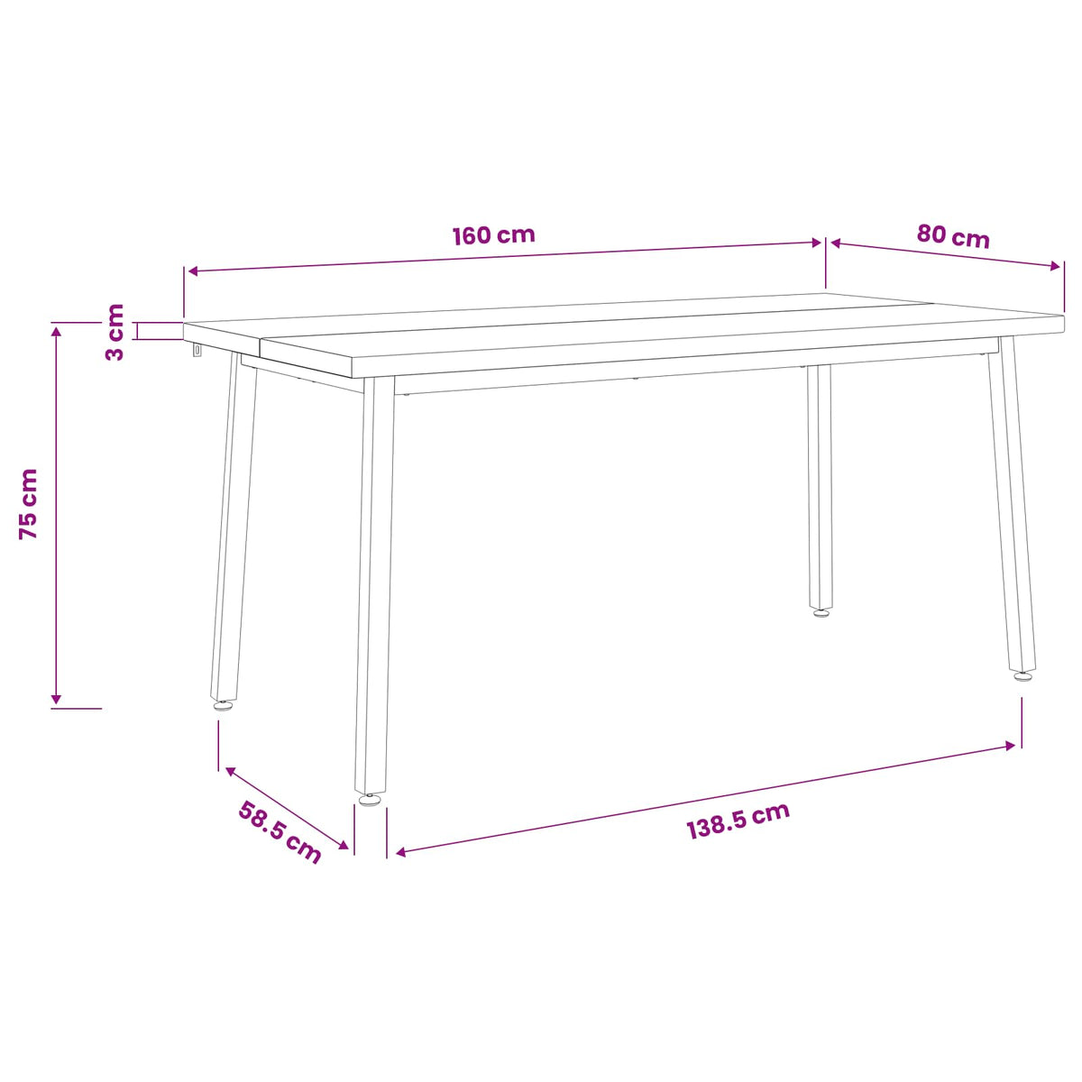 Table à manger carrée 160 x 80 x 75 cm Bois d'Acacia Massif