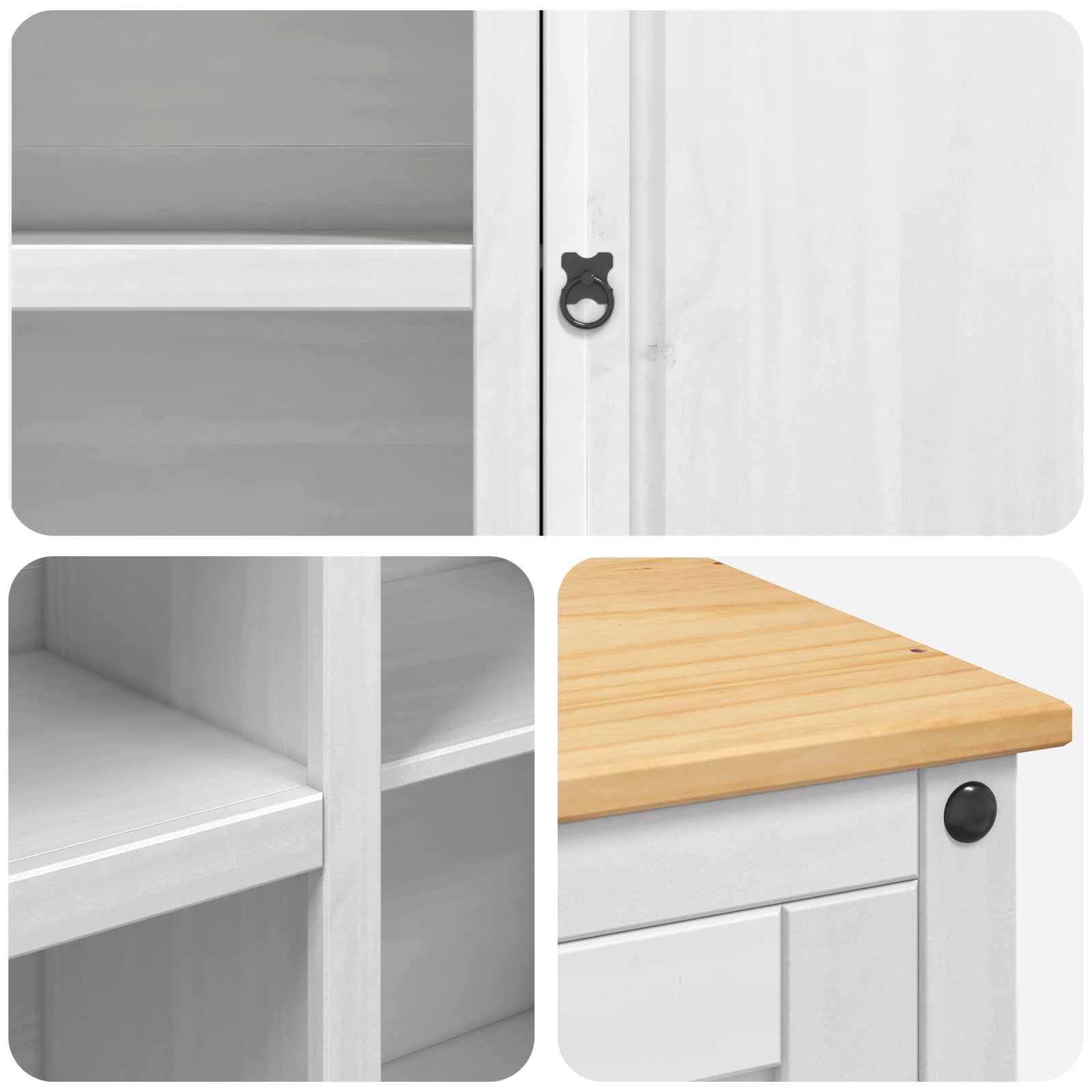Chariot de cuisine 2 pcs Blanc et Cire de Miel Pin massif - XIOS