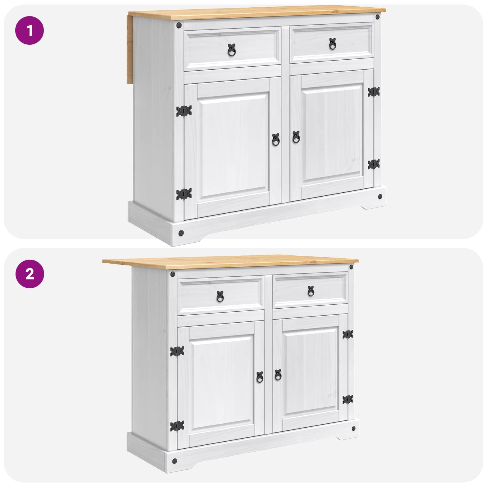 Chariot de cuisine 2 pcs Blanc et Cire de Miel Pin massif - XIOS